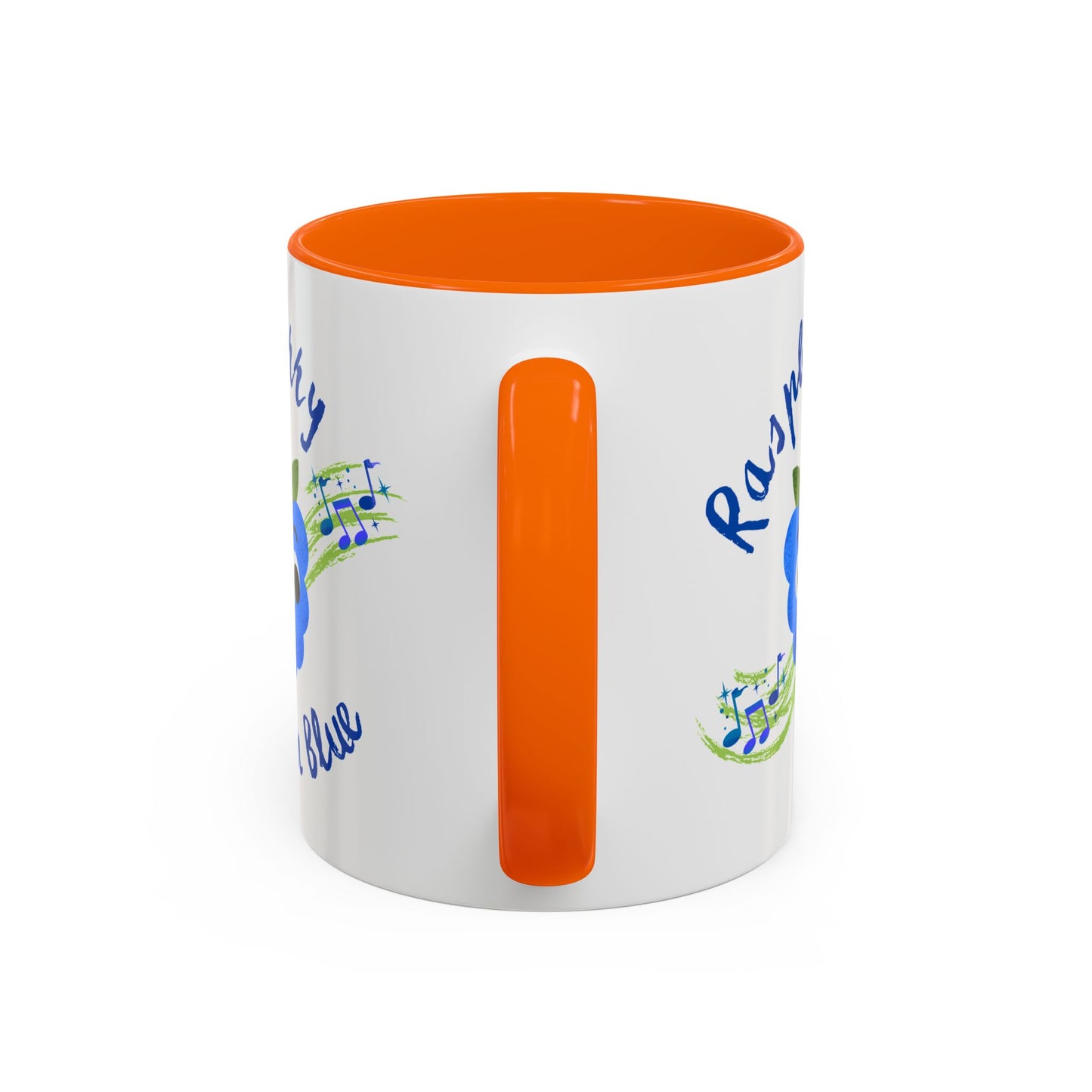 Whimsical Raspberry Coffee Mug with Musical Notes, Cute Gift for Music Lovers, Fun Kitchen Decor, Blue Accent Mug, Perfect for Birthdays