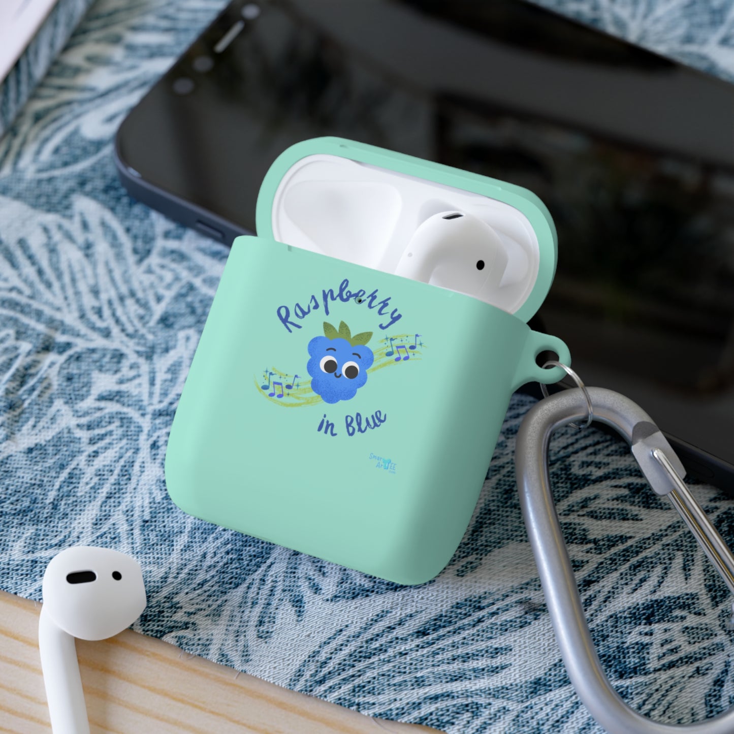 Cute AirPods Case, Raspberry in Blue Design, AirPods Cover, Fun Tech Gifts, Personalized Accessories, Gift for Her