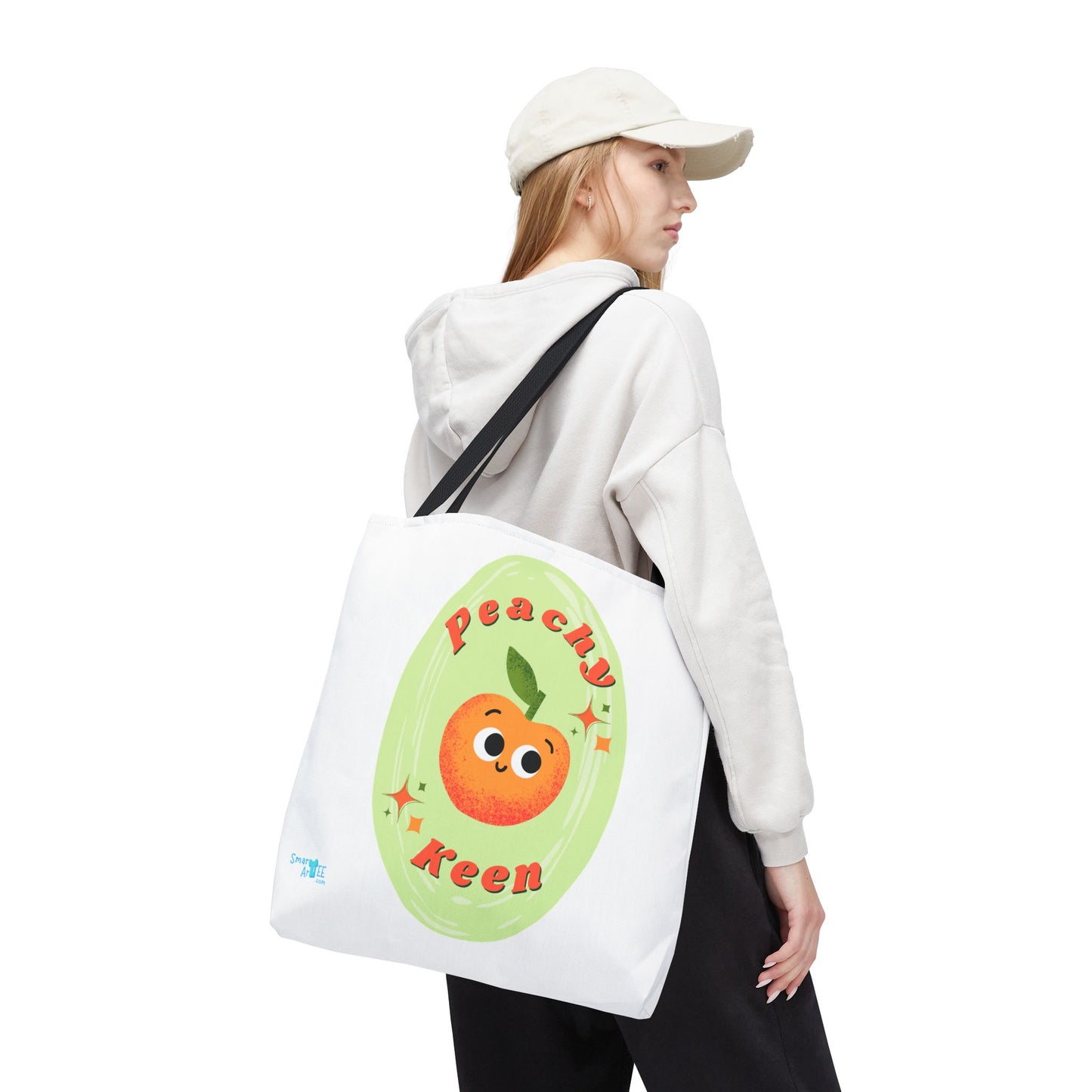 Peachy Keen Tote Bag, Cute Fruit Tote, Eco-Friendly Shopping Bag, Reusable Grocery Tote, Gift for Fruit Lovers