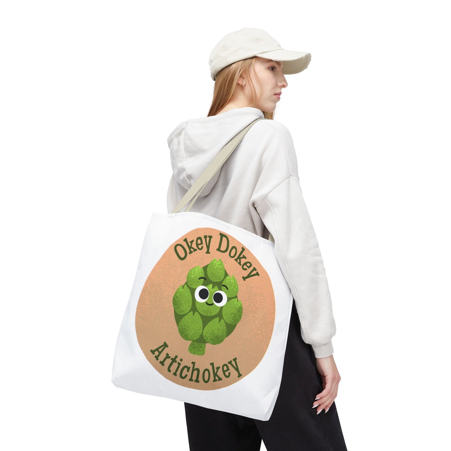 Playful Artichoke Tote Bag - Okey Dokey, Reusable Shopping Tote, Eco-Friendly Gift, Fruits & Veggies Lover, Cute Grocery Bag