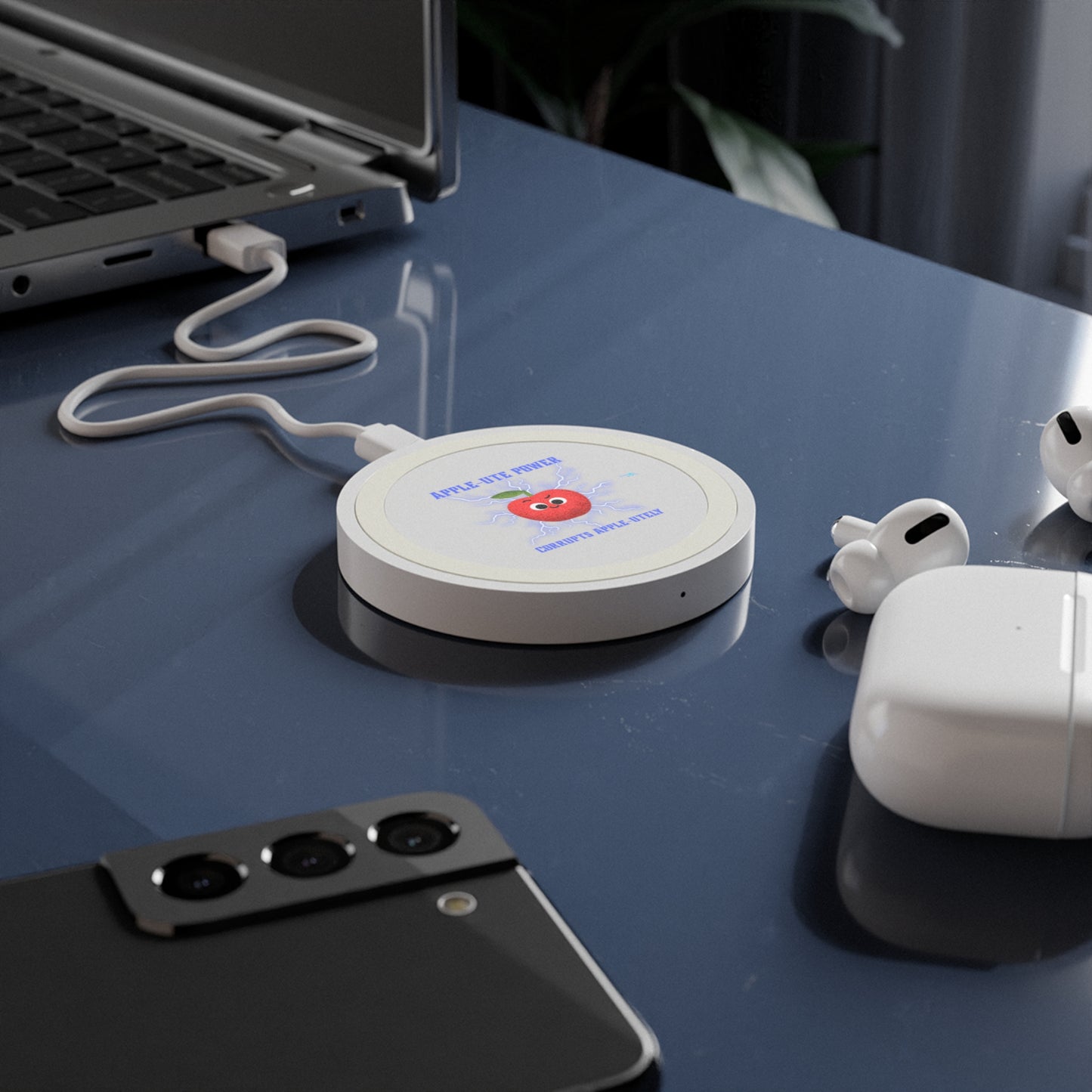 Apple-Themed Wireless Charging Pad, Fun Phone Charger, Bundle With Air Pod Case, Unique Gift for Apple Lovers, Tech Accessories