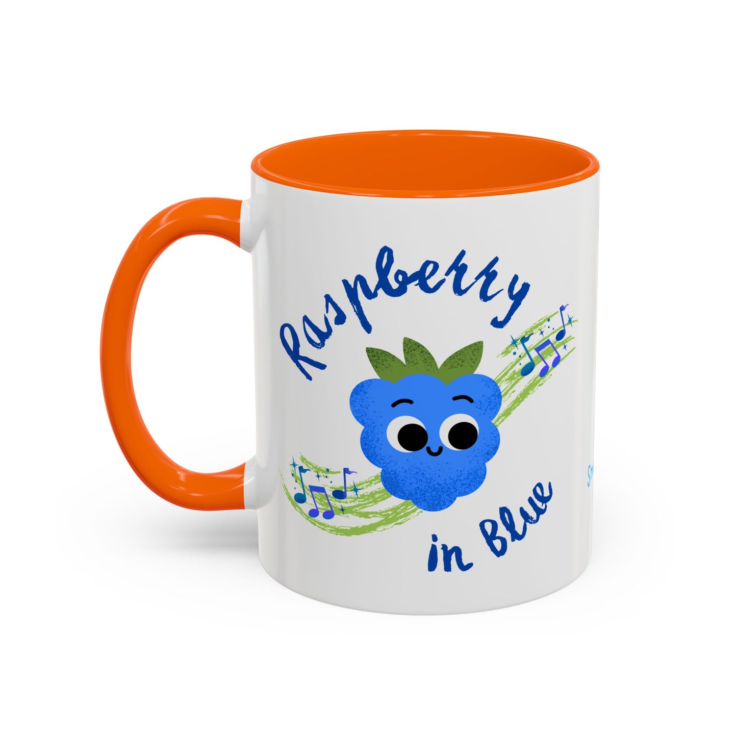 Whimsical Raspberry Coffee Mug with Musical Notes, Cute Gift for Music Lovers, Fun Kitchen Decor, Blue Accent Mug, Perfect for Birthdays