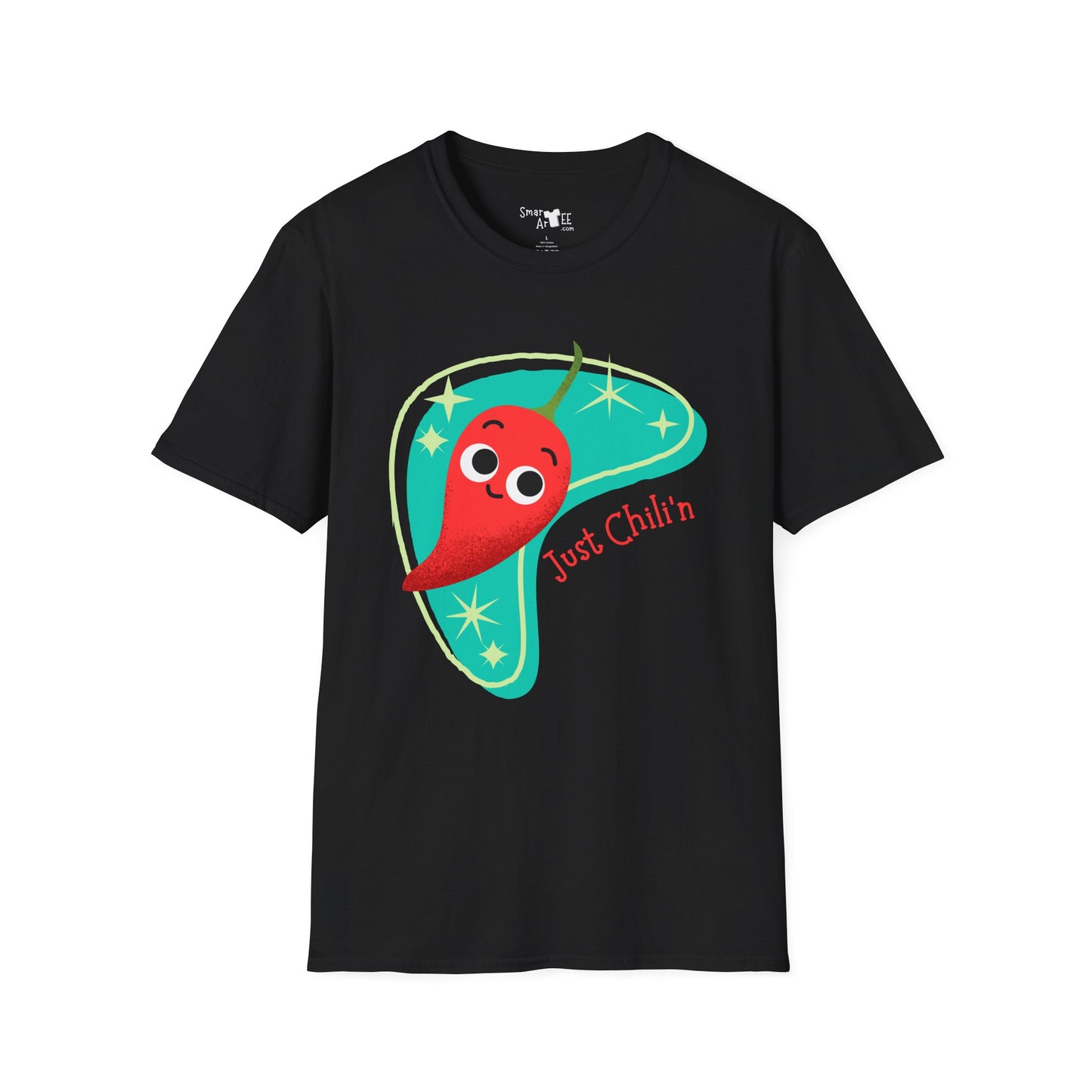 Funny 'Just Chili'n'' Unisex Softstyle T-Shirt - Perfect for Casual Wear & Summer Vibes, Funny Vegetable Pun T-Shirt, Great Gift Idea