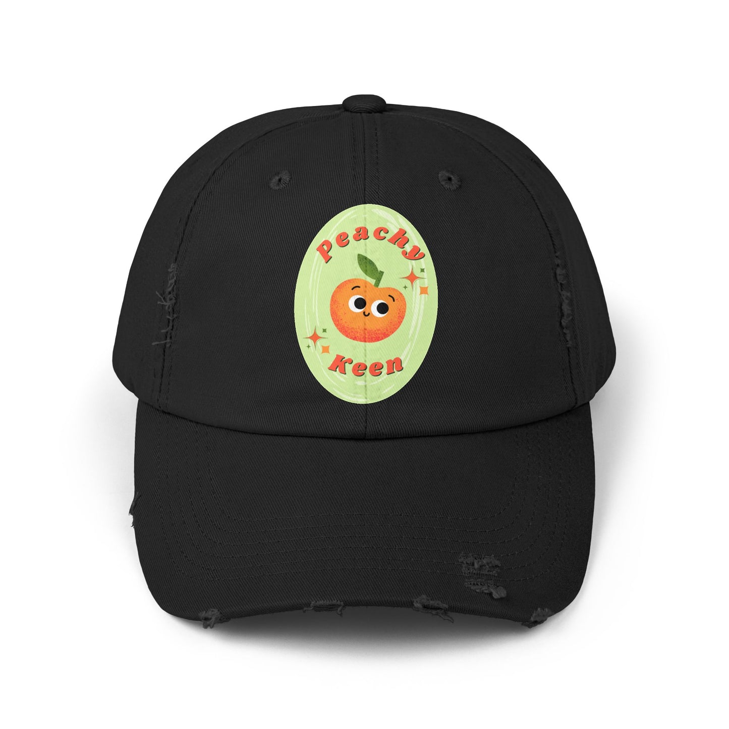Peachy Keen Distressed Cap, Vintage Cute Hats, Fall Fashion, Peach Pun Cap, Casual Wear, Gift Idea for All Ages