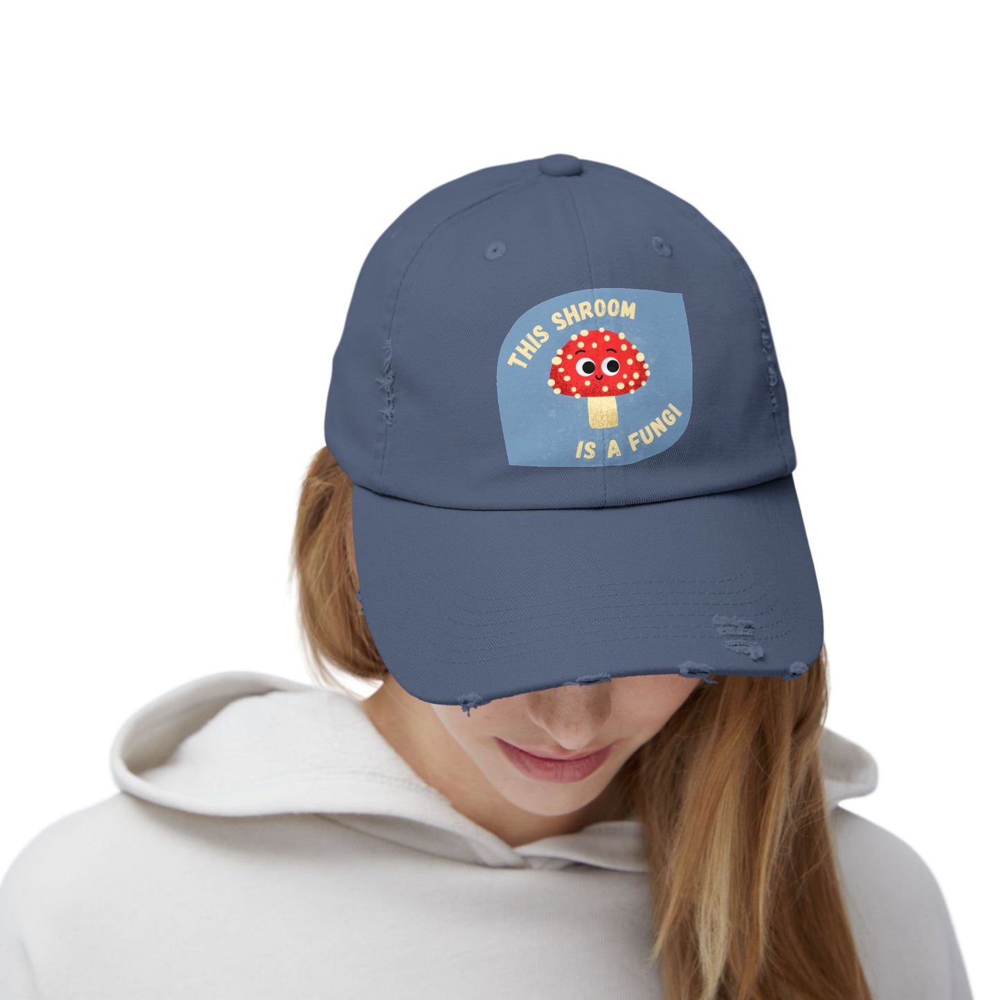 Whimsical Unisex Distressed Cap, Fun Hats for Fungi Lovers, Playful Accessories, Gift for Nature Enthusiasts, Trendy Casual Wear