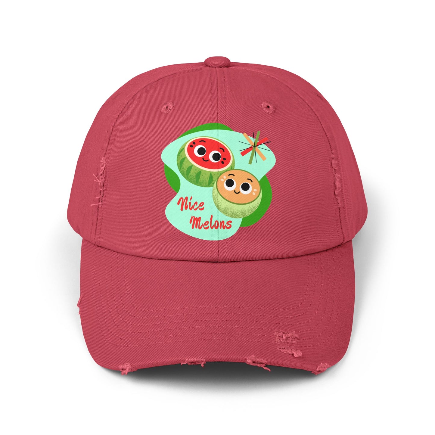 Cute Melon Distressed Cap | Funny Summer Pun Hats | Fun Outdoor Accessory | Gift for Friends | Unisex Fashion Cap