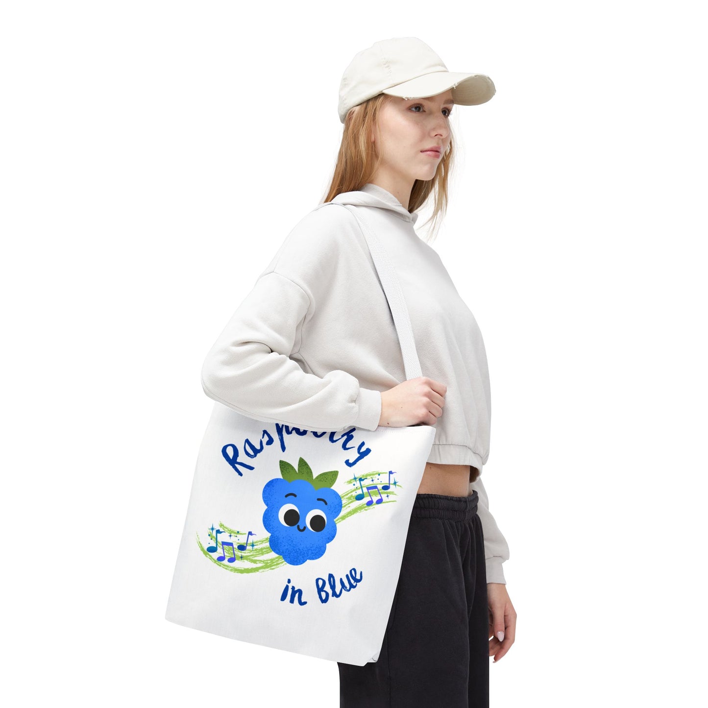 Raspberry in Blue Tote Bag, Cute Canvas Shopper, Eco-Friendly Gift, Fun Beach Bag, Musical Gift, Summer Accessory