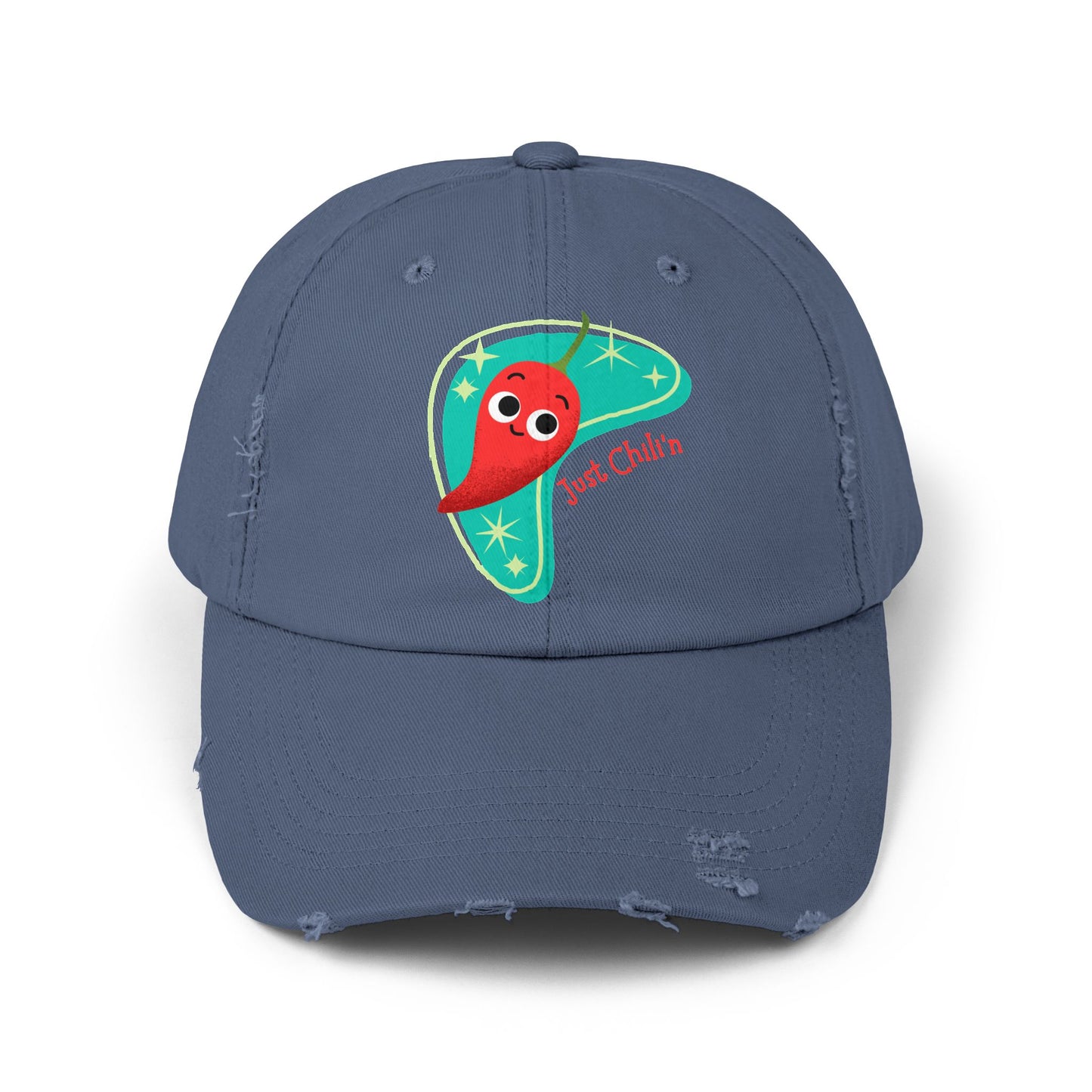 Unisex Distressed Cap with Cute Chili Design | Fun Gift for Food Lovers, Casual Wear, Summer Festivals, Birthdays, Funny Pun Hats