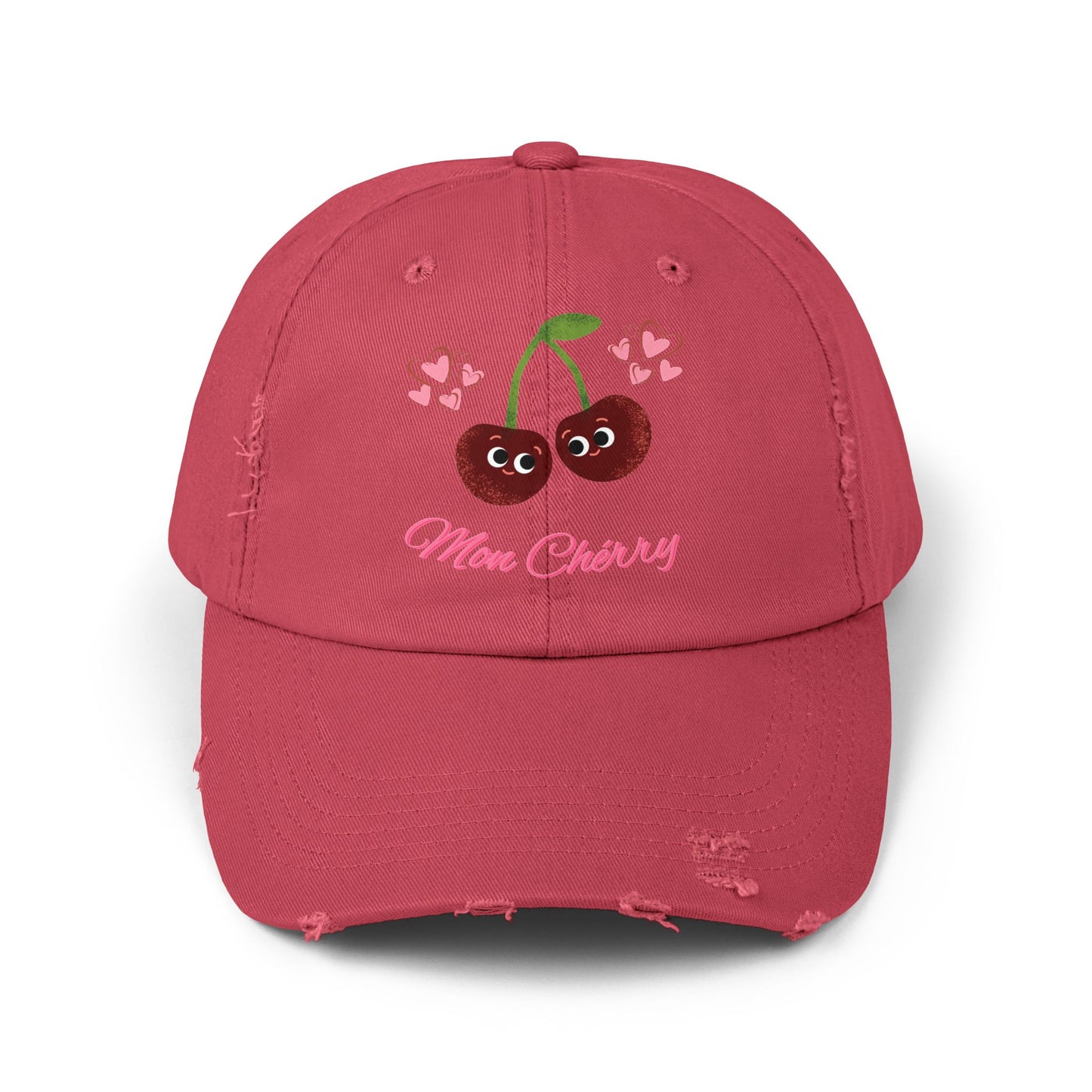 Charming Cherry Cap, Fun Distressed Hats, Gift for Moms, Cute Adjustable Cap, Summer Fashion Accessory, Casual Style Headwear