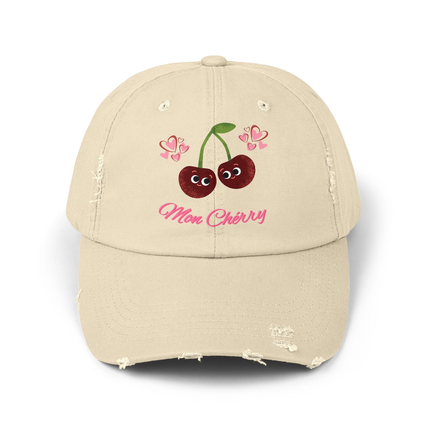 Charming Cherry Cap, Fun Distressed Hats, Gift for Moms, Cute Adjustable Cap, Summer Fashion Accessory, Casual Style Headwear