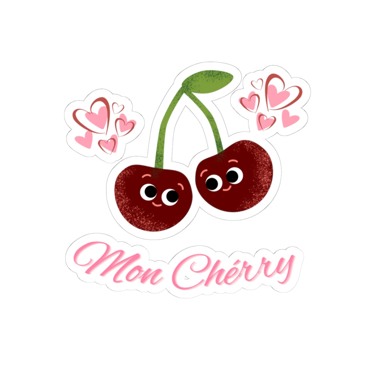 Cute Cherry Kiss-Cut Stickers | Mon Chérie Design, Fun Laptop Decor, Sweet Gift for Fruit Lovers, Cute Stationery, Adorable Wall Art