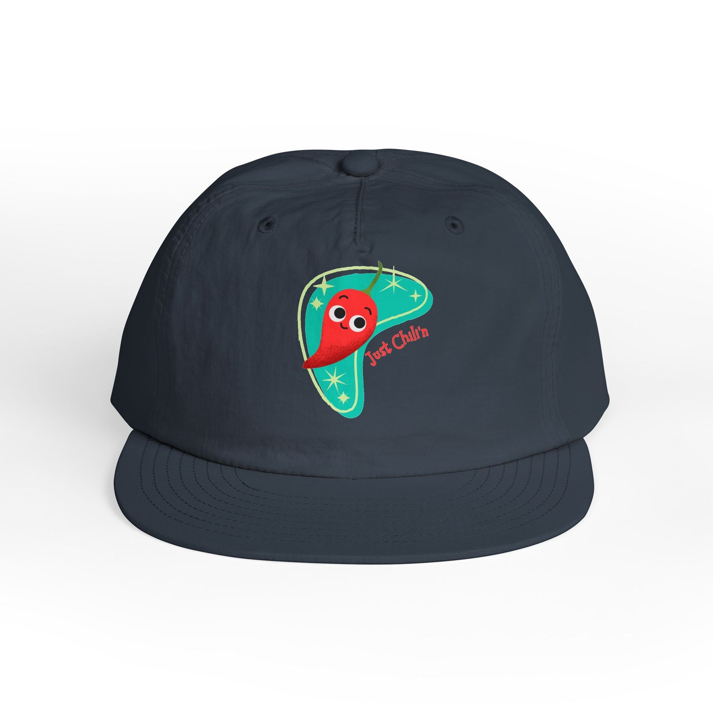 Surf Cap with Fun Chillin' Chili Design, Beach Apparel, Summer Hat Accessories, Gift for Food Lovers, Chill Vibes Cap, Surfing Headwear