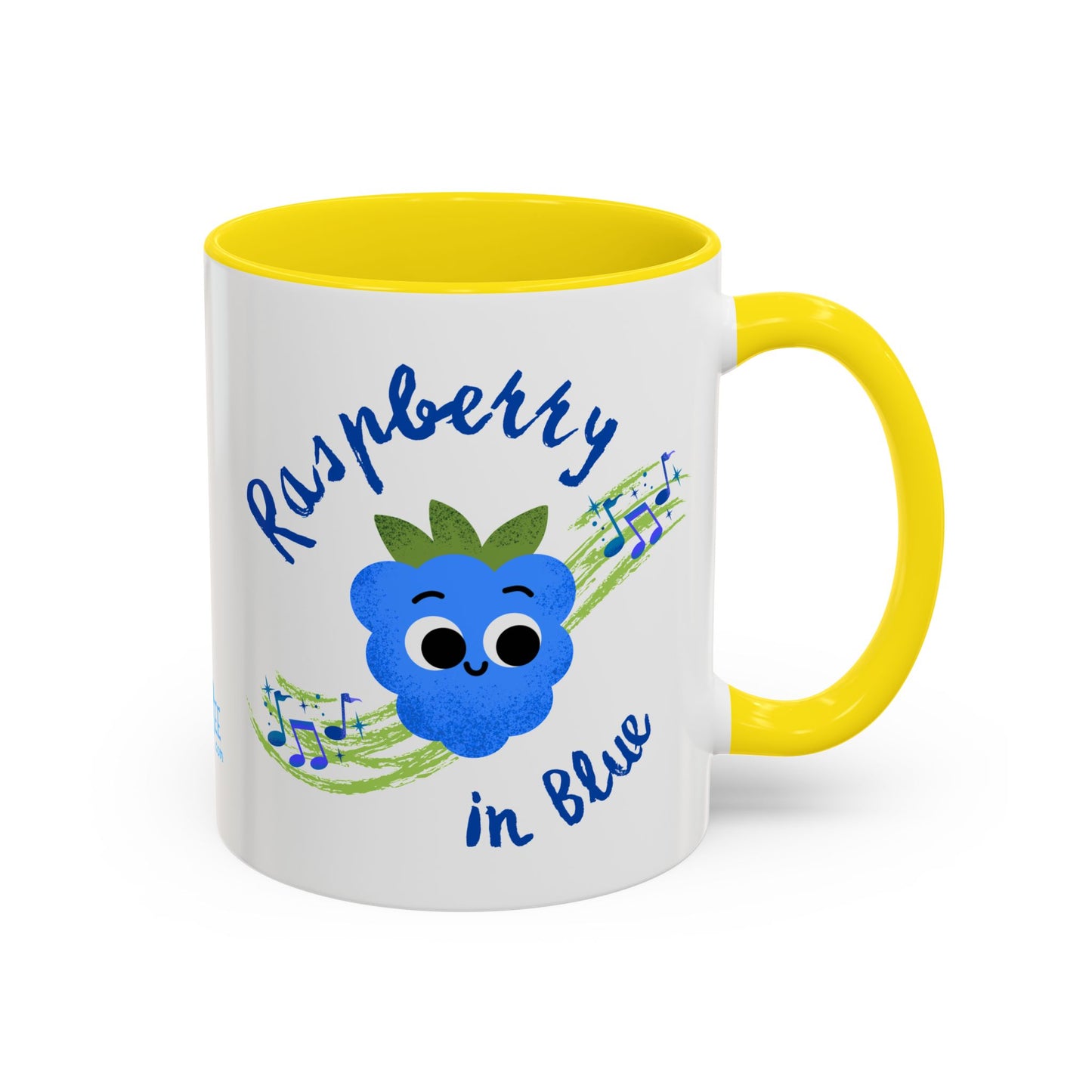 Whimsical Raspberry Coffee Mug with Musical Notes, Cute Gift for Music Lovers, Fun Kitchen Decor, Blue Accent Mug, Perfect for Birthdays