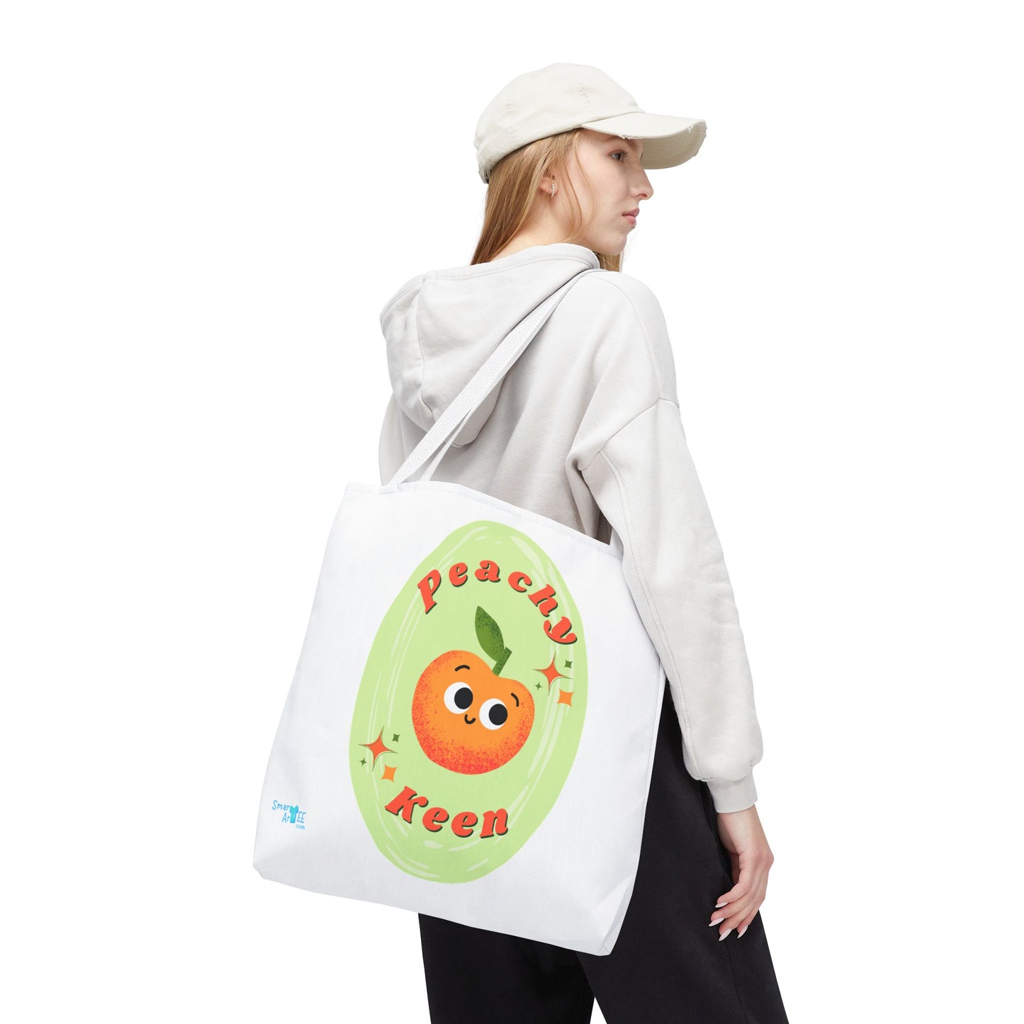 Peachy Keen Tote Bag, Cute Fruit Tote, Eco-Friendly Shopping Bag, Reusable Grocery Tote, Gift for Fruit Lovers