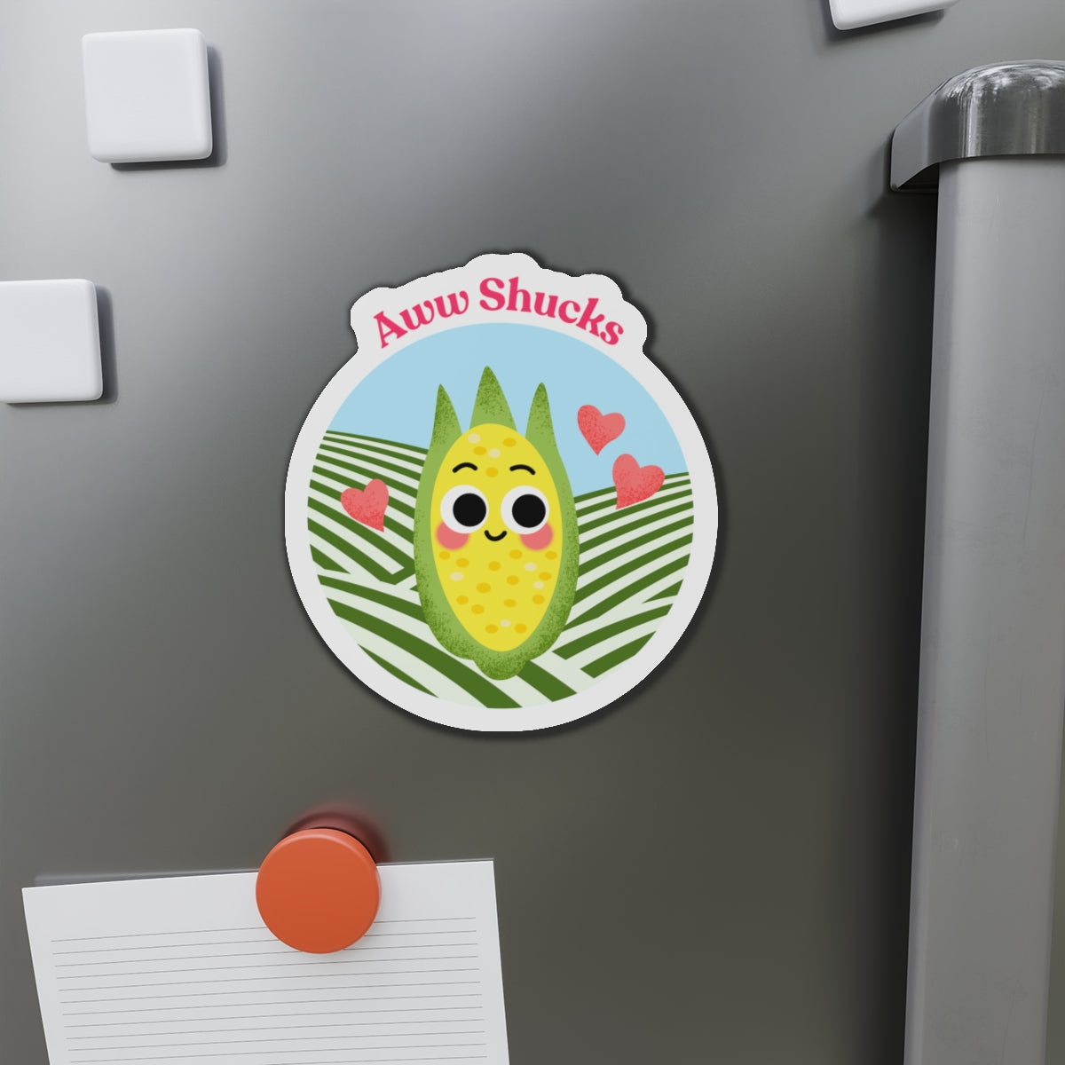 Aww Shucks Die-Cut Magnet, Cute Corn Magnet, Kitchen Decor, Farmhouse Decor, Gift for Farmers, Fun Refrigerator Magnet
