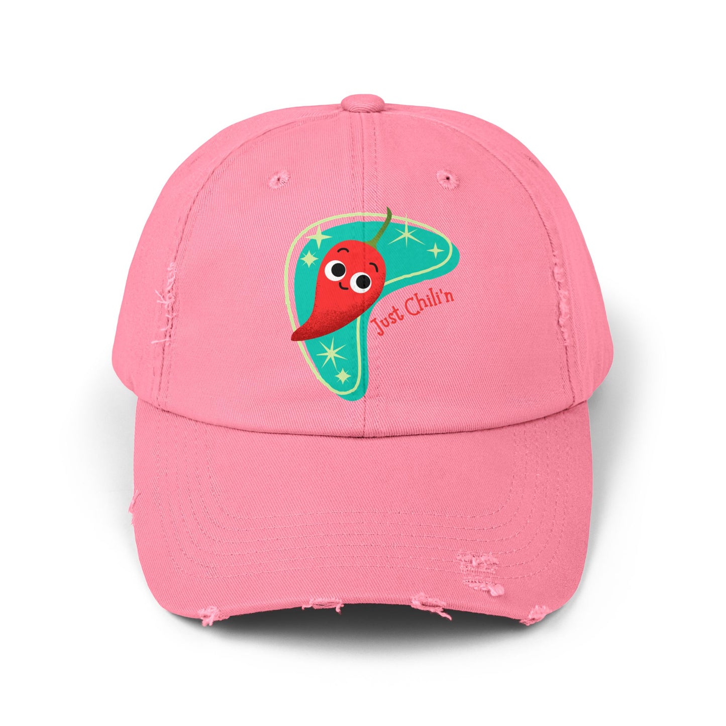Unisex Distressed Cap with Cute Chili Design | Fun Gift for Food Lovers, Casual Wear, Summer Festivals, Birthdays, Funny Pun Hats