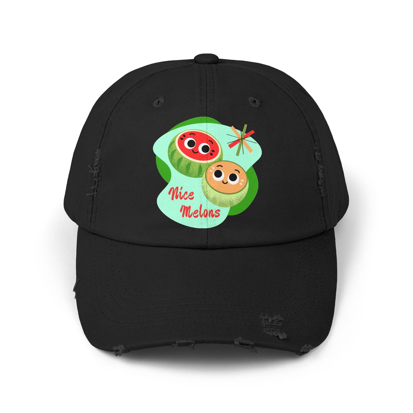Cute Melon Distressed Cap | Funny Summer Pun Hats | Fun Outdoor Accessory | Gift for Friends | Unisex Fashion Cap