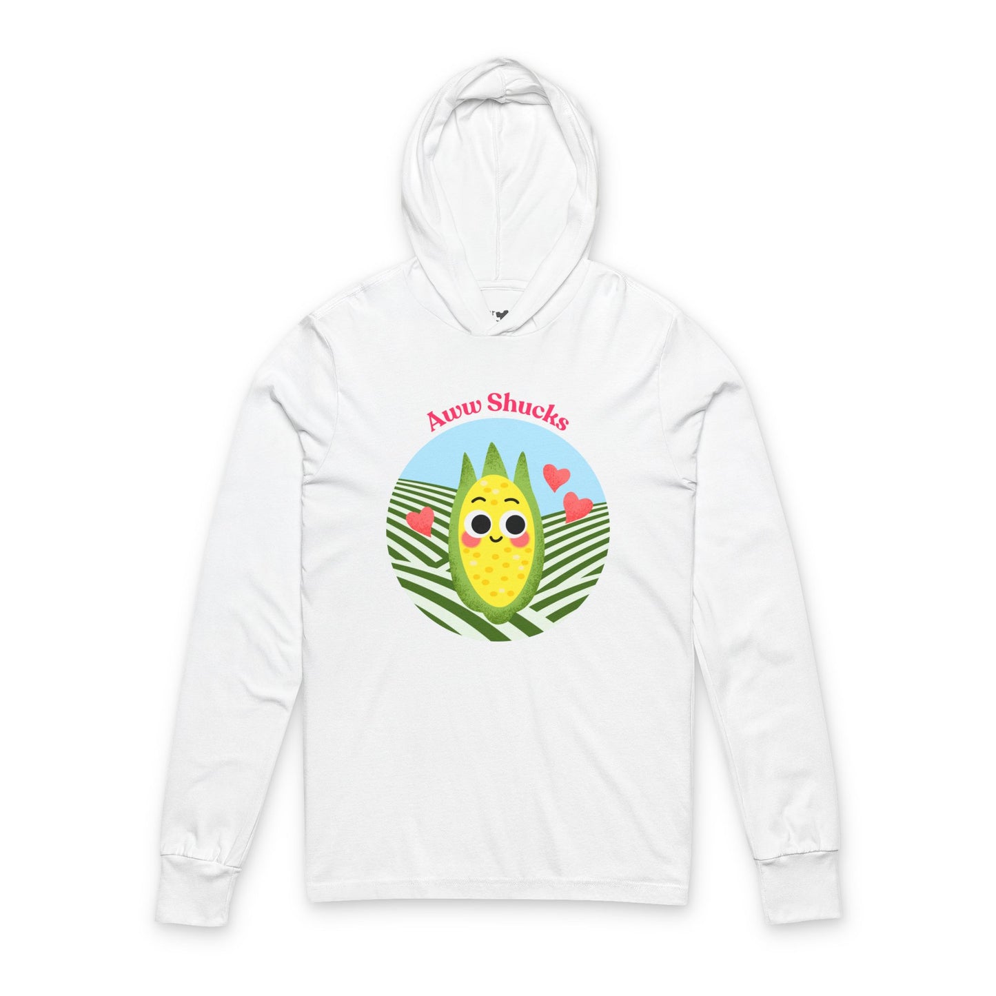 Unisex Hooded Long Sleeve Shirt with Cute Corn Design, Perfect Gift for Pun Lovers, Cozy Comfort, Everyday Use, Unique Graphic