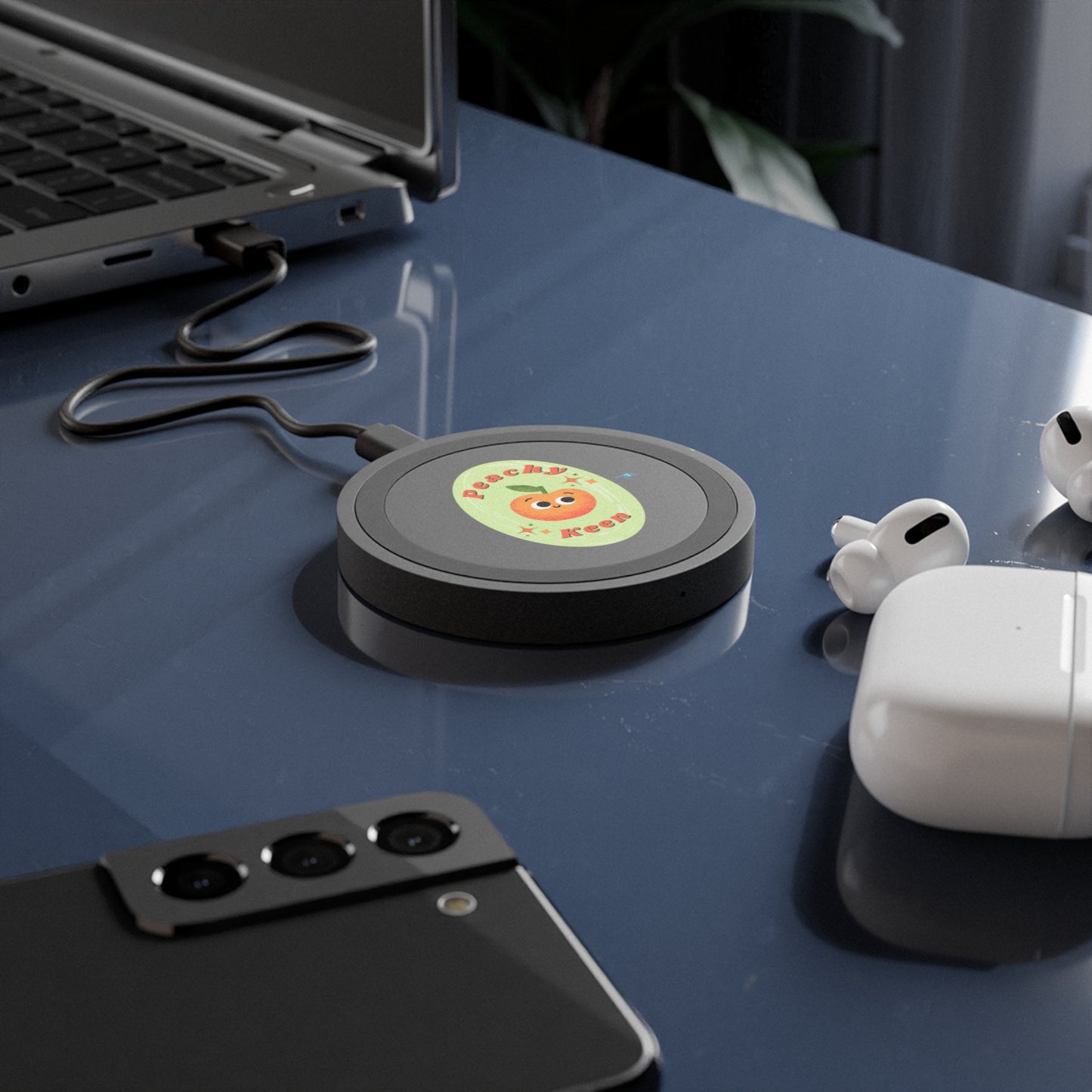 Peachy Keen Wireless Charging Pad | Cute Tech Accessory, Gift for Students, Summer Vibes, Bundle With Air PodCase, Eco-Friendly Charging
