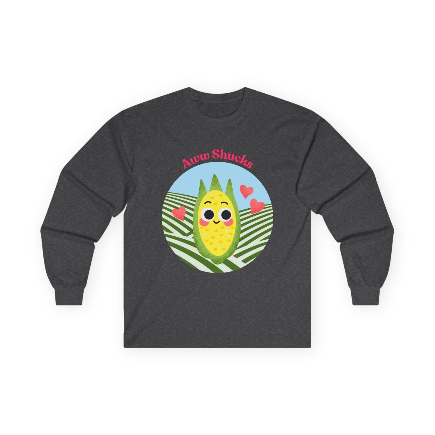 Cute Aww Shucks Corn Long Sleeve Tees, Funny Shirt for Foodies, Gifts for All Ages, Cute Vegetable Pun Crewneck