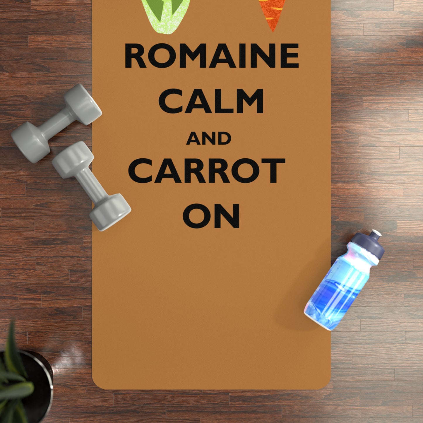 Whimsical Rubber Yoga Mat - 'Romaine Calm and Carrot On' for Yoga Lovers, Fun Gift, Eco-Friendly, Fitness, Meditation