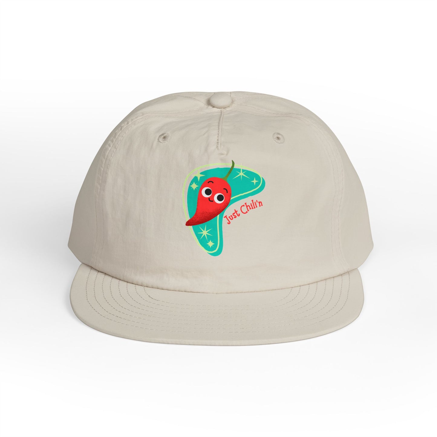 Surf Cap with Fun Chillin' Chili Design, Beach Apparel, Summer Hat Accessories, Gift for Food Lovers, Chill Vibes Cap, Surfing Headwear