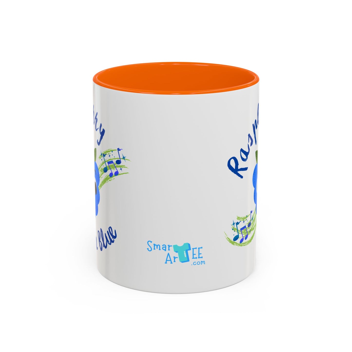 Whimsical Raspberry Coffee Mug with Musical Notes, Cute Gift for Music Lovers, Fun Kitchen Decor, Blue Accent Mug, Perfect for Birthdays