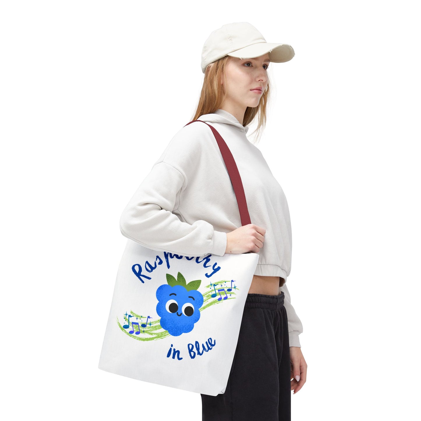 Raspberry in Blue Tote Bag, Cute Canvas Shopper, Eco-Friendly Gift, Fun Beach Bag, Musical Gift, Summer Accessory