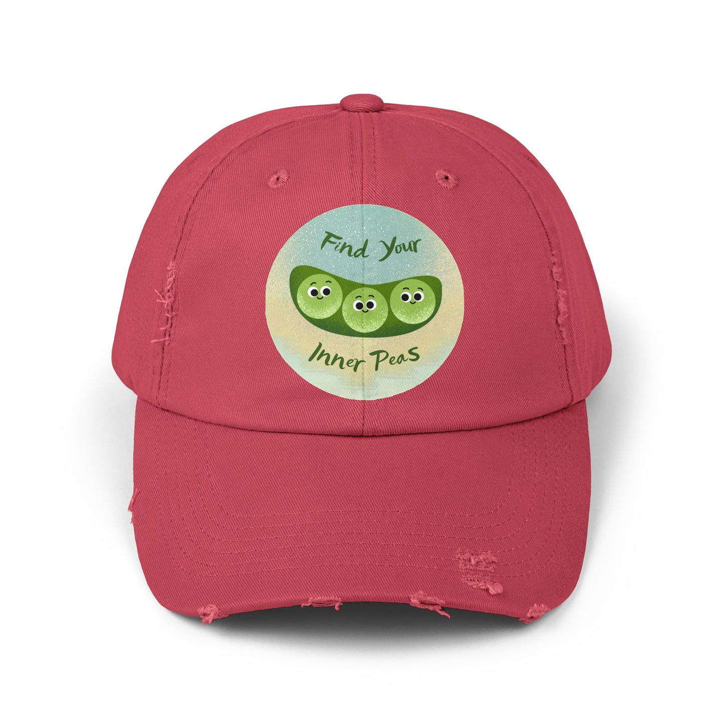 Find Your Inner Peas Distressed Cap, Unisex Baseball Hats, Funny Cap for Garden Lovers, Gift for Veggie Enthusiasts, Casual Everyday Wear