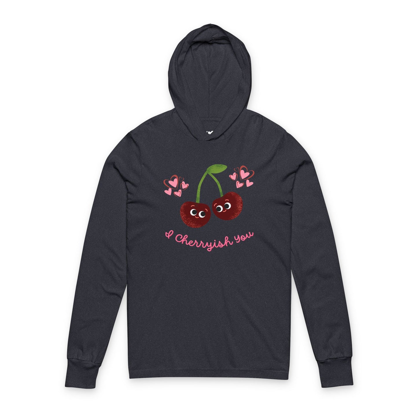 Cherry Love Unisex Hooded Long Sleeve Shirt, Cute Valentine's Gift, Kawaii Fashion Pullover, Casual Wear, Spring Wardrobe Essential