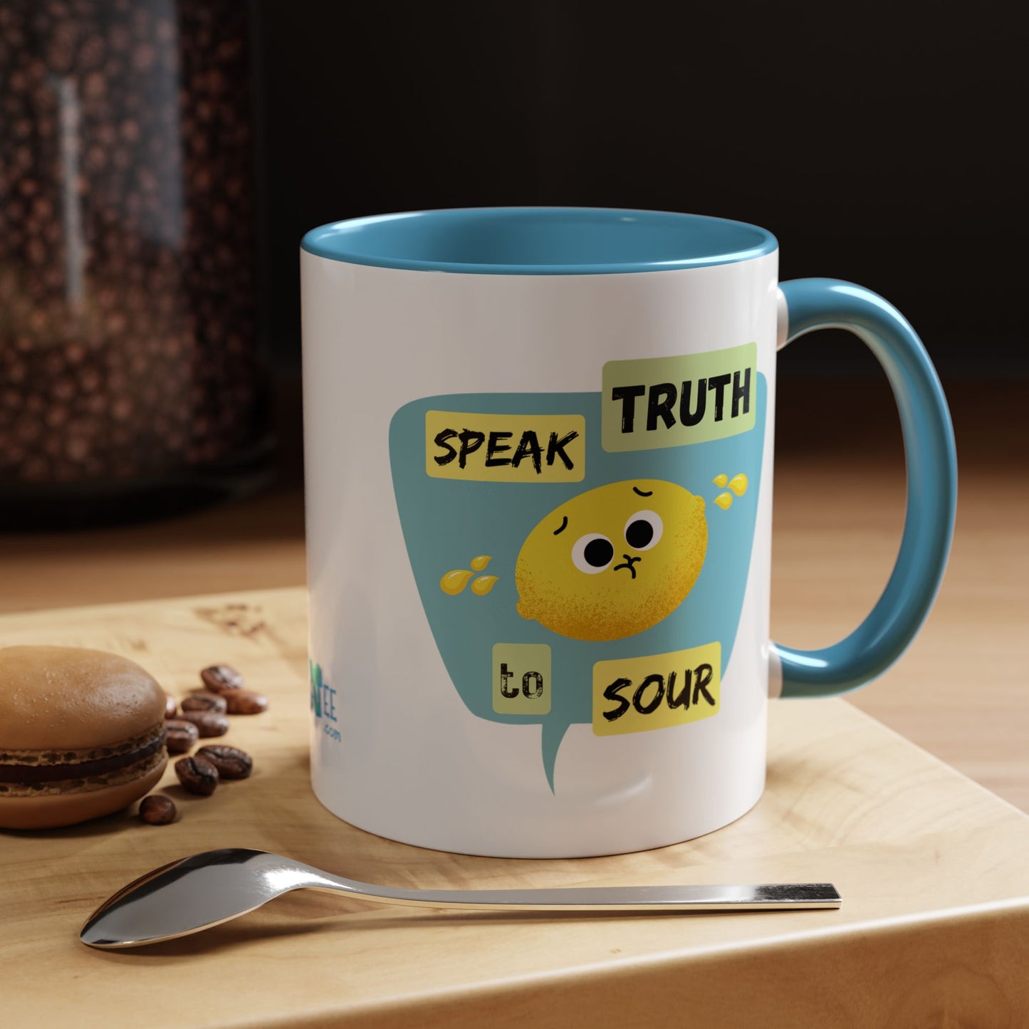 Cheerful Accent Coffee Mug - Speak Truth to Sour, Inspirational Gift, Fun Kitchen Decor, Quote Mug, Unique Coffee Lover's Gift