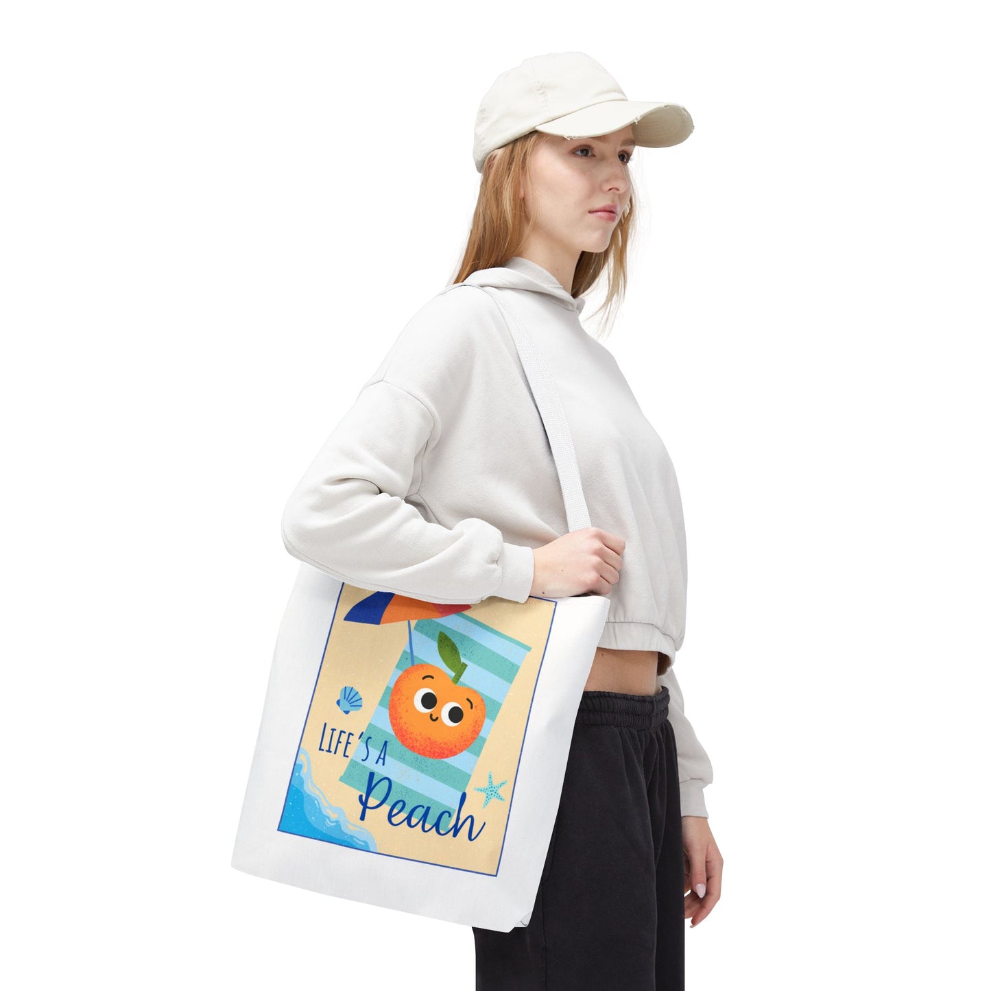 Colorful Summer Tote Bag - 'Life's a Peach' Design, Beach Bag, Grocery Tote, Gift for Friends, Cute Eco-Friendly Bag
