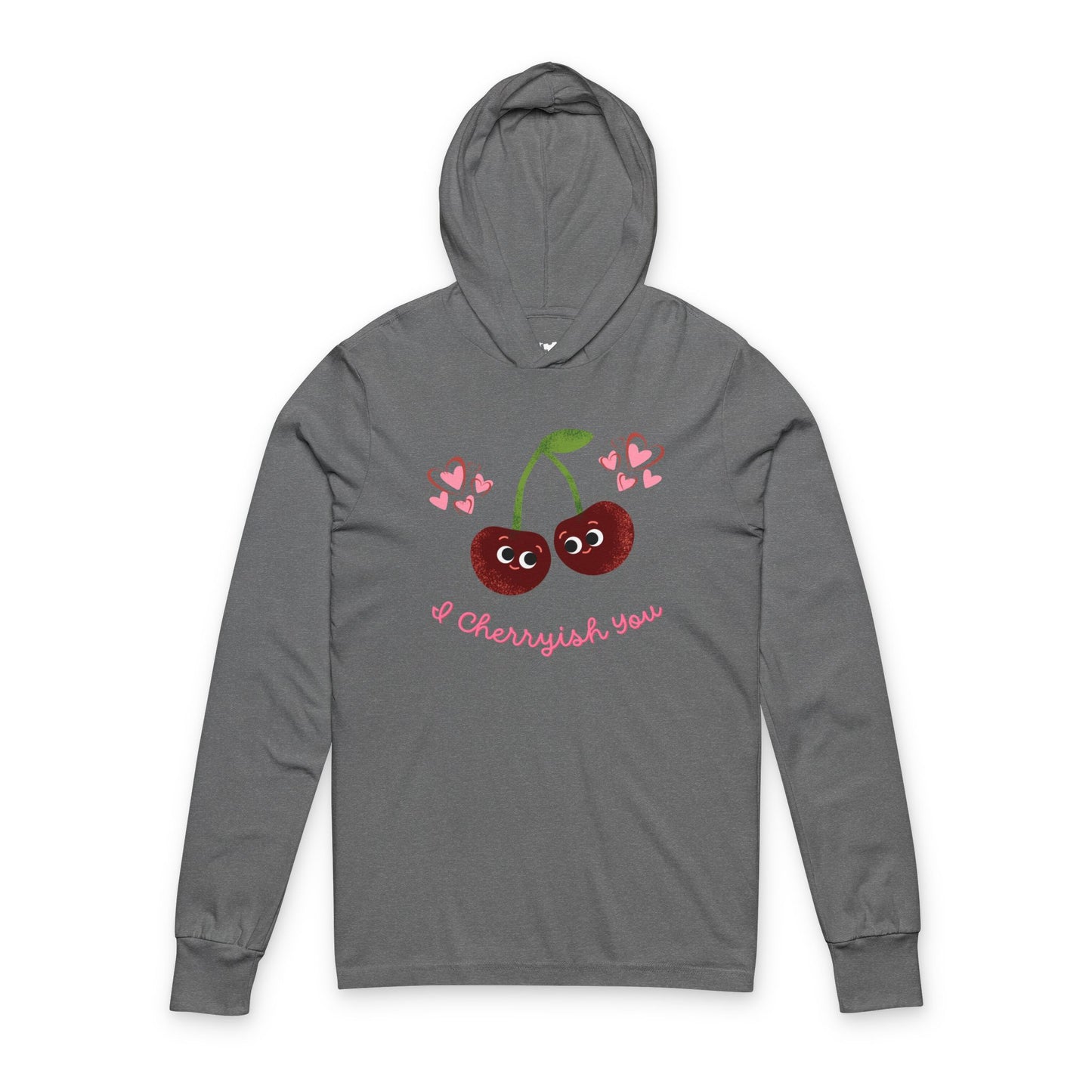 Cherry Love Unisex Hooded Long Sleeve Shirt, Cute Valentine's Gift, Kawaii Fashion Pullover, Casual Wear, Spring Wardrobe Essential