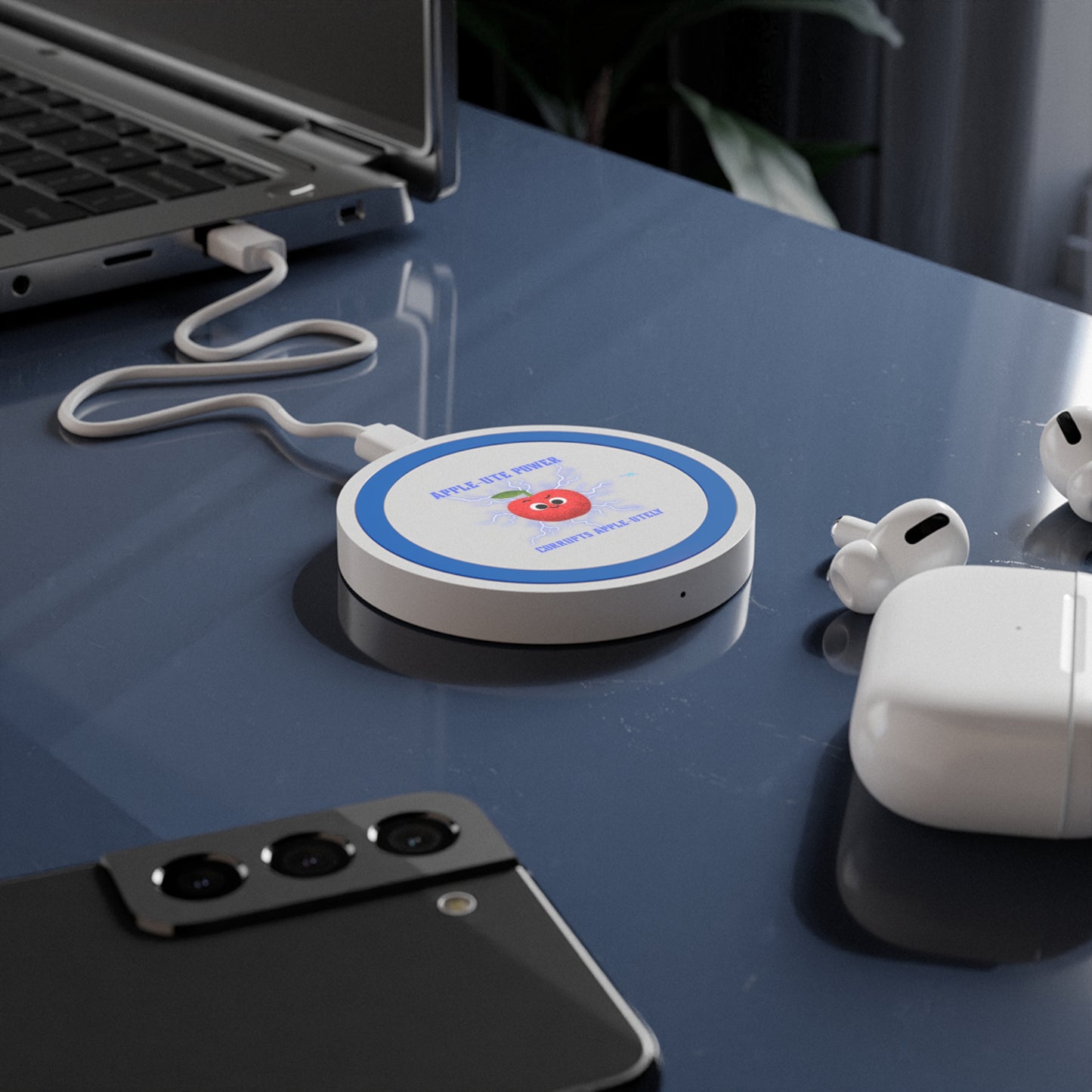 Apple-Themed Wireless Charging Pad, Fun Phone Charger, Bundle With Air Pod Case, Unique Gift for Apple Lovers, Tech Accessories