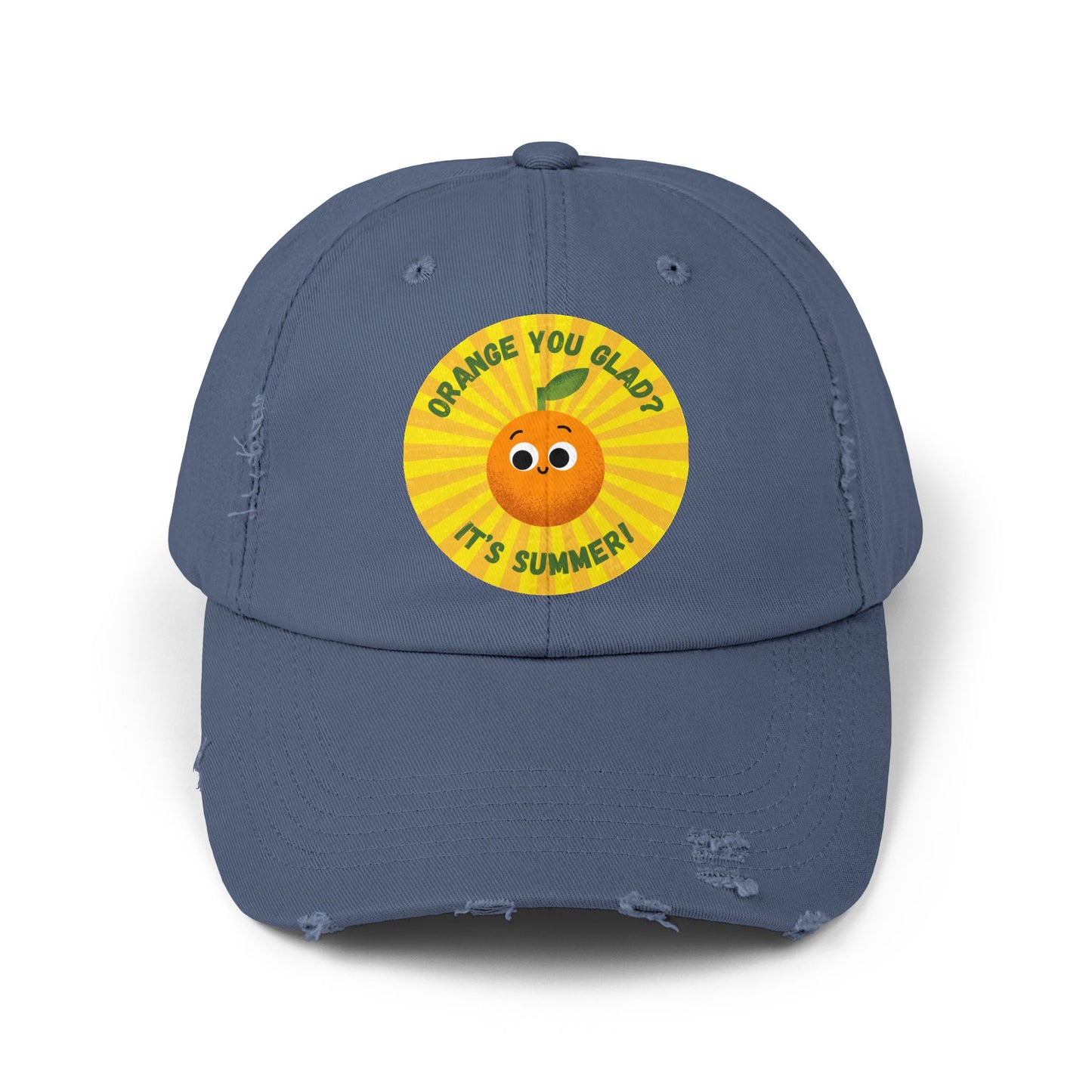 Summer Fun Distressed Cap with Orange You Glad Design, Casual Hats for Summer, Fun Gift for Friends, Vacation Accessory, Unisex Summer Wear