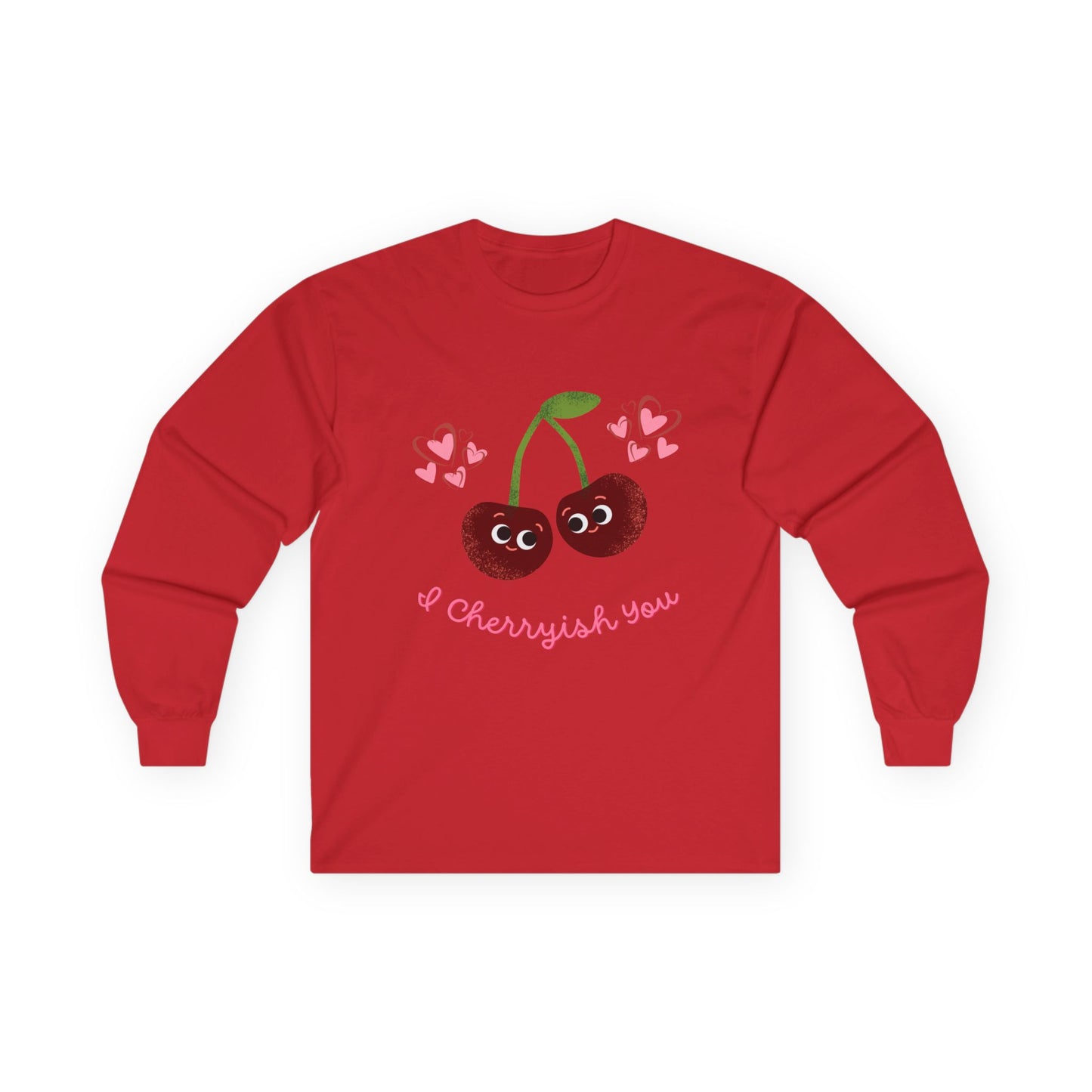Cherry Love Long Sleeve Tees, Cute Valentine's Gift, Unisex Fun Shirt, Couple Matching Outfit, Seasonal Fashion Apparel