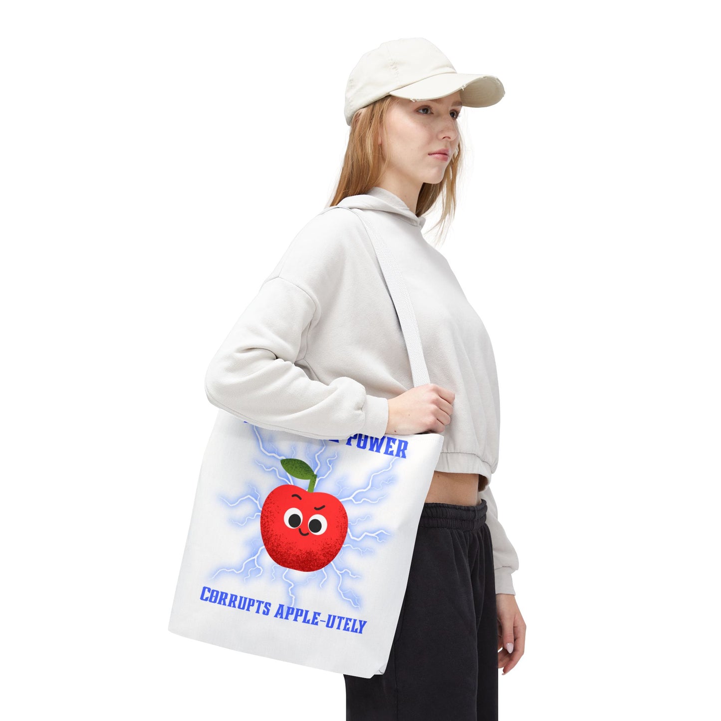 Apple-Powered Funny Tote Bag, Cute Grocery Bag, Gift for Teachers, Eco-Friendly Shopping Bag, Reusable Fun Bag