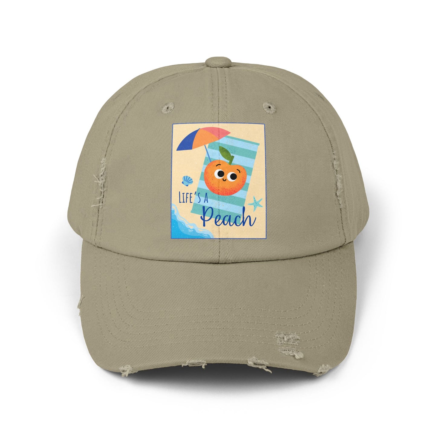 Unisex Distressed Cap with 'Life's a Peach' Design, Casual Hats for Summer, Gift for Beach Lovers, Trendy Hat, Fun Accessory