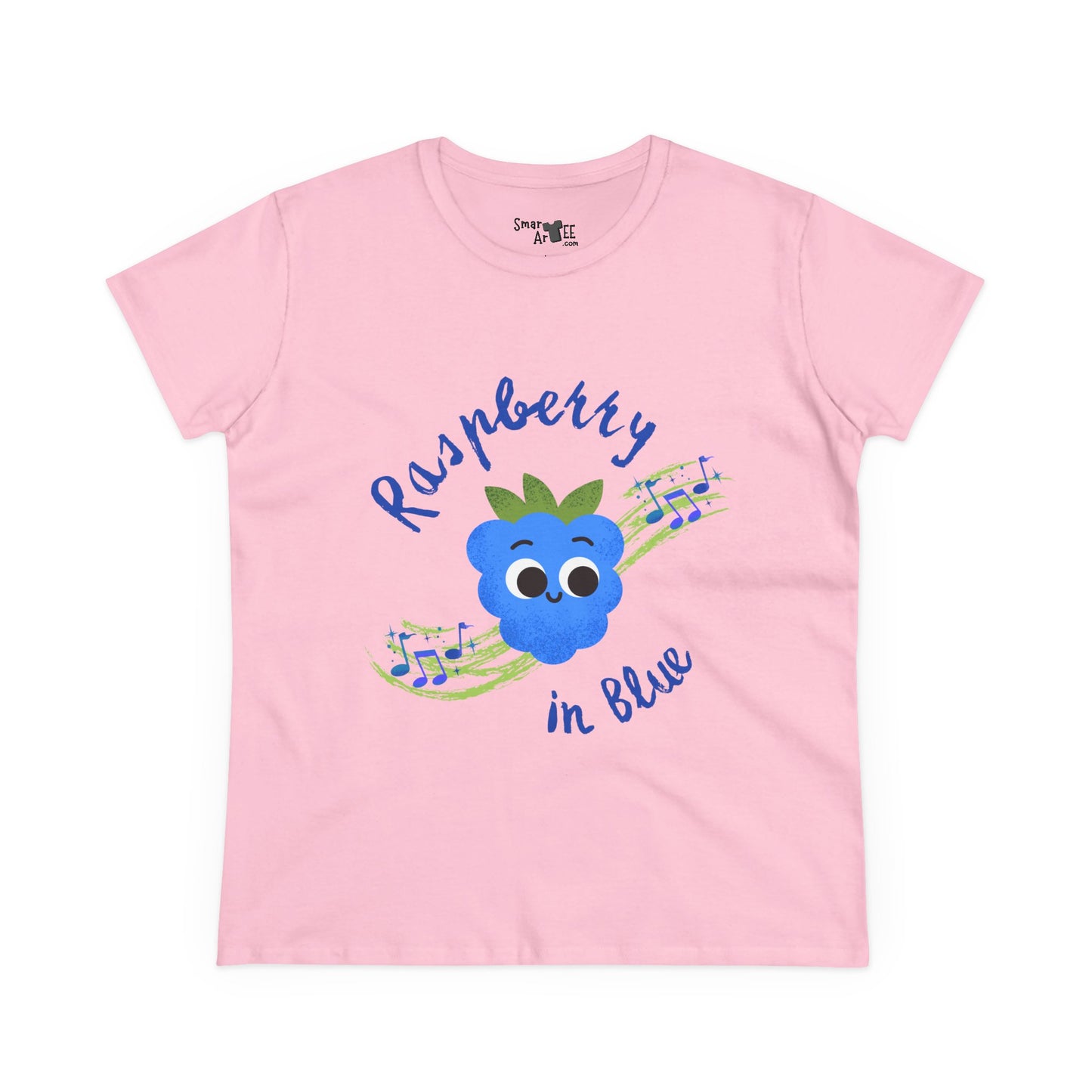Women's Tee - Raspberry in Blue Music Lover Graphic T-Shirt, Funny Fruit Music Pun T-Shirt