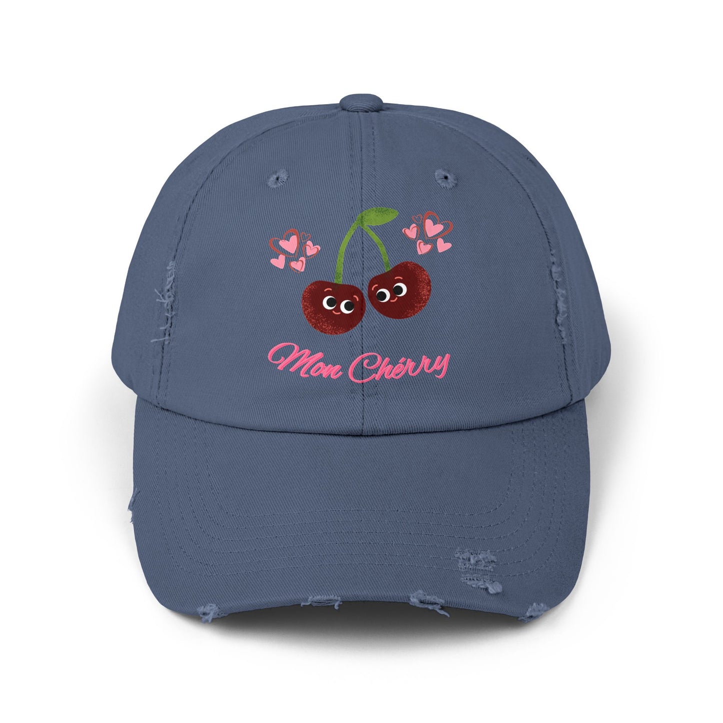 Charming Cherry Cap, Fun Distressed Hats, Gift for Moms, Cute Adjustable Cap, Summer Fashion Accessory, Casual Style Headwear