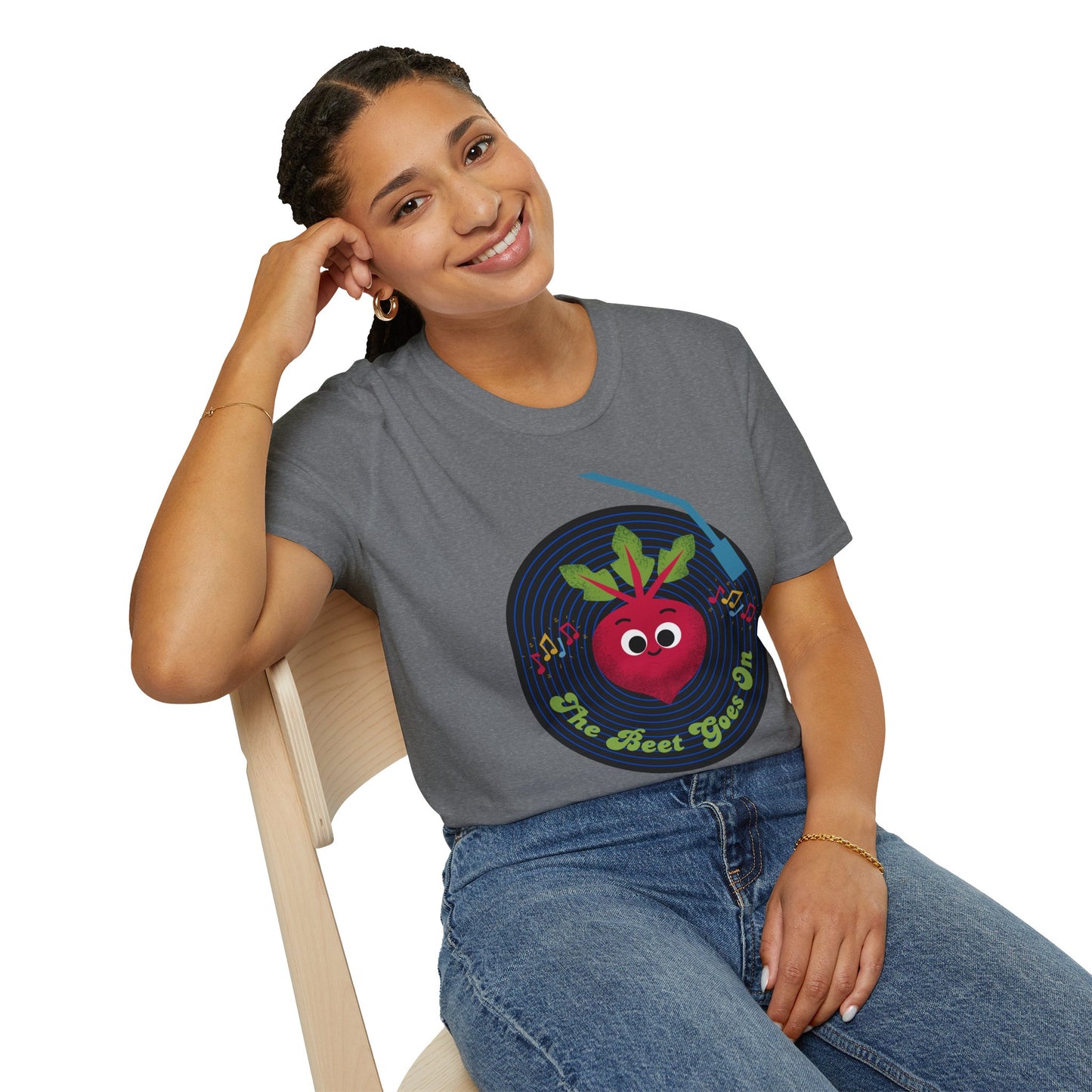 Fun and Whimsical Beet-Themed Unisex Softstyle T-Shirt, Perfect Gift for Fun Lovers, Music Enthusiasts, and Gardeners