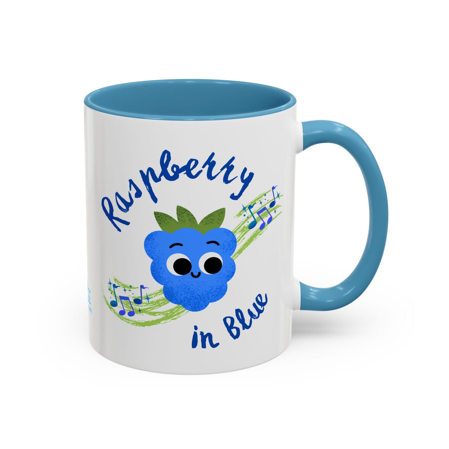 Whimsical Raspberry Coffee Mug with Musical Notes, Cute Gift for Music Lovers, Fun Kitchen Decor, Blue Accent Mug, Perfect for Birthdays