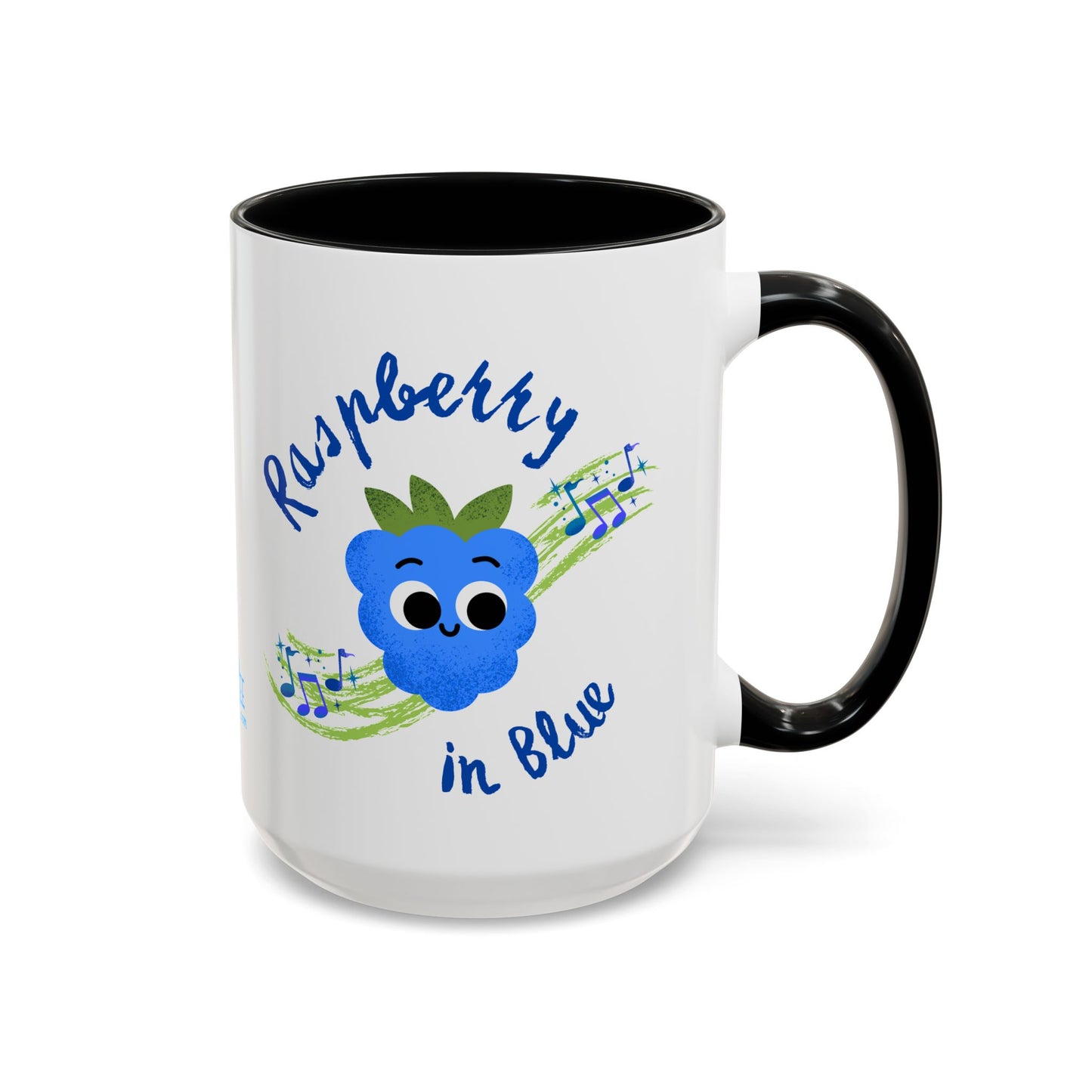 Whimsical Raspberry Coffee Mug with Musical Notes, Cute Gift for Music Lovers, Fun Kitchen Decor, Blue Accent Mug, Perfect for Birthdays