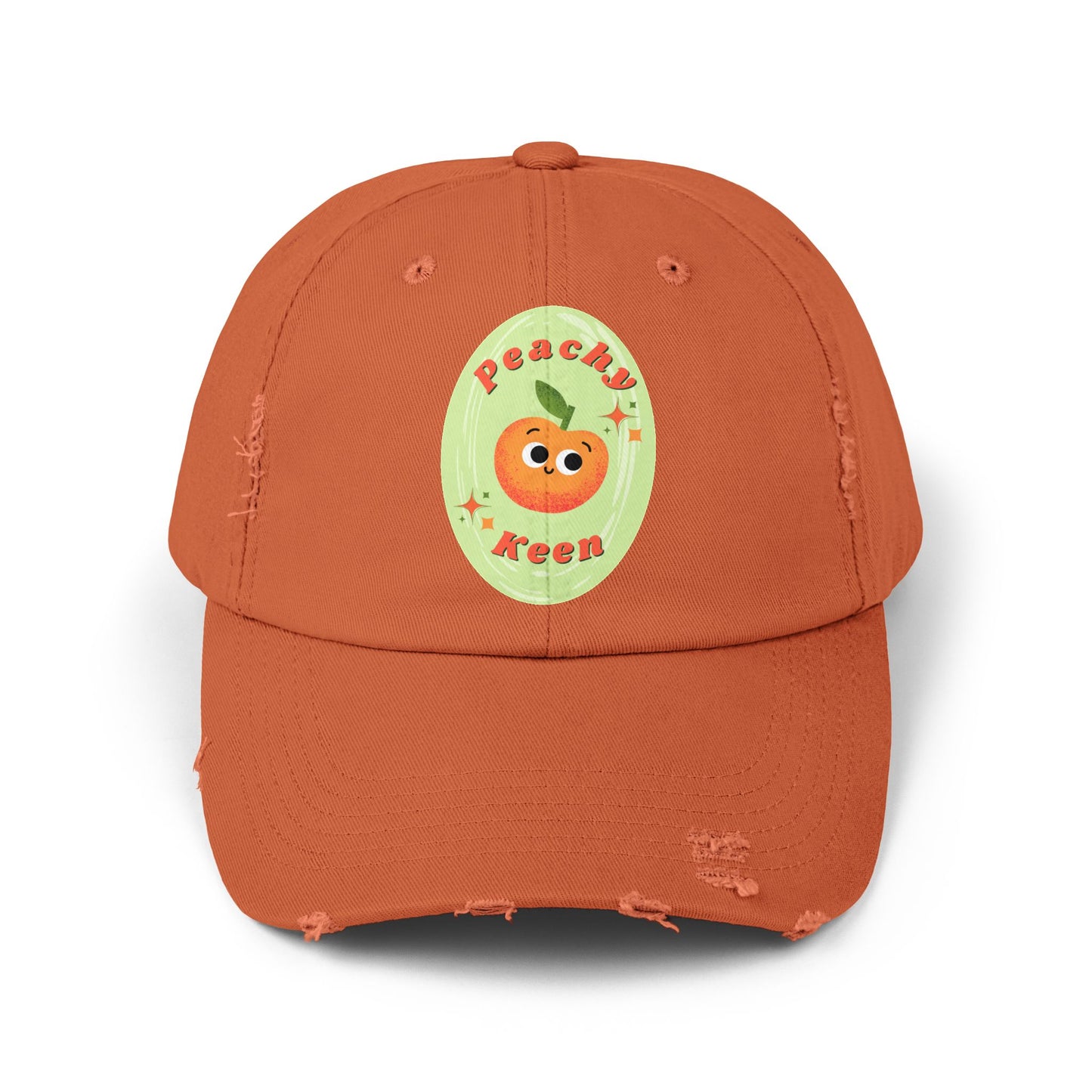 Peachy Keen Distressed Cap, Vintage Cute Hats, Fall Fashion, Peach Pun Cap, Casual Wear, Gift Idea for All Ages