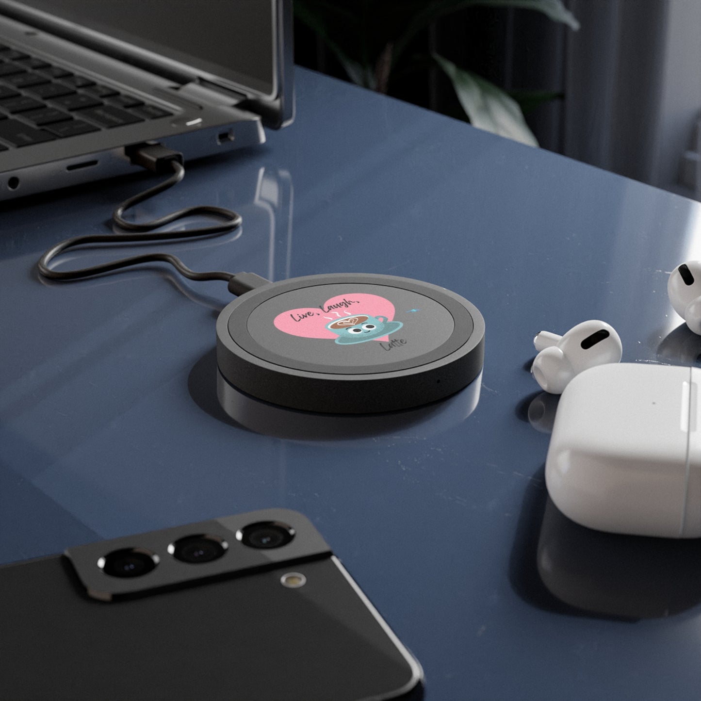 Cute Coffee Themed Wireless Charging Pad, Fun Phone Charger, Bundle With Air Pod Case, Birthday and Holiday Gift