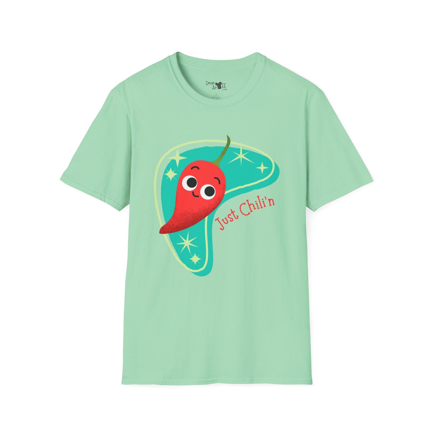 Funny 'Just Chili'n'' Unisex Softstyle T-Shirt - Perfect for Casual Wear & Summer Vibes, Funny Vegetable Pun T-Shirt, Great Gift Idea