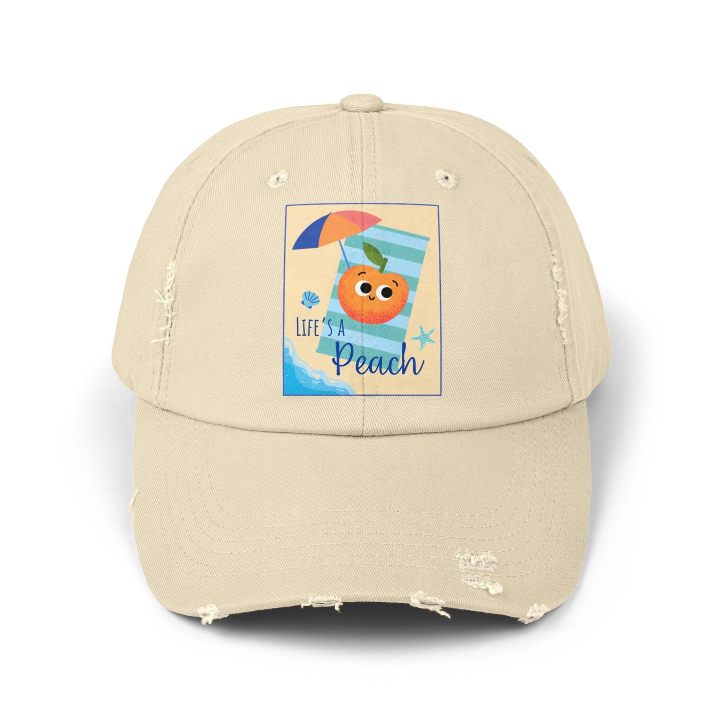 Unisex Distressed Cap with 'Life's a Peach' Design, Casual Hats for Summer, Gift for Beach Lovers, Trendy Hat, Fun Accessory