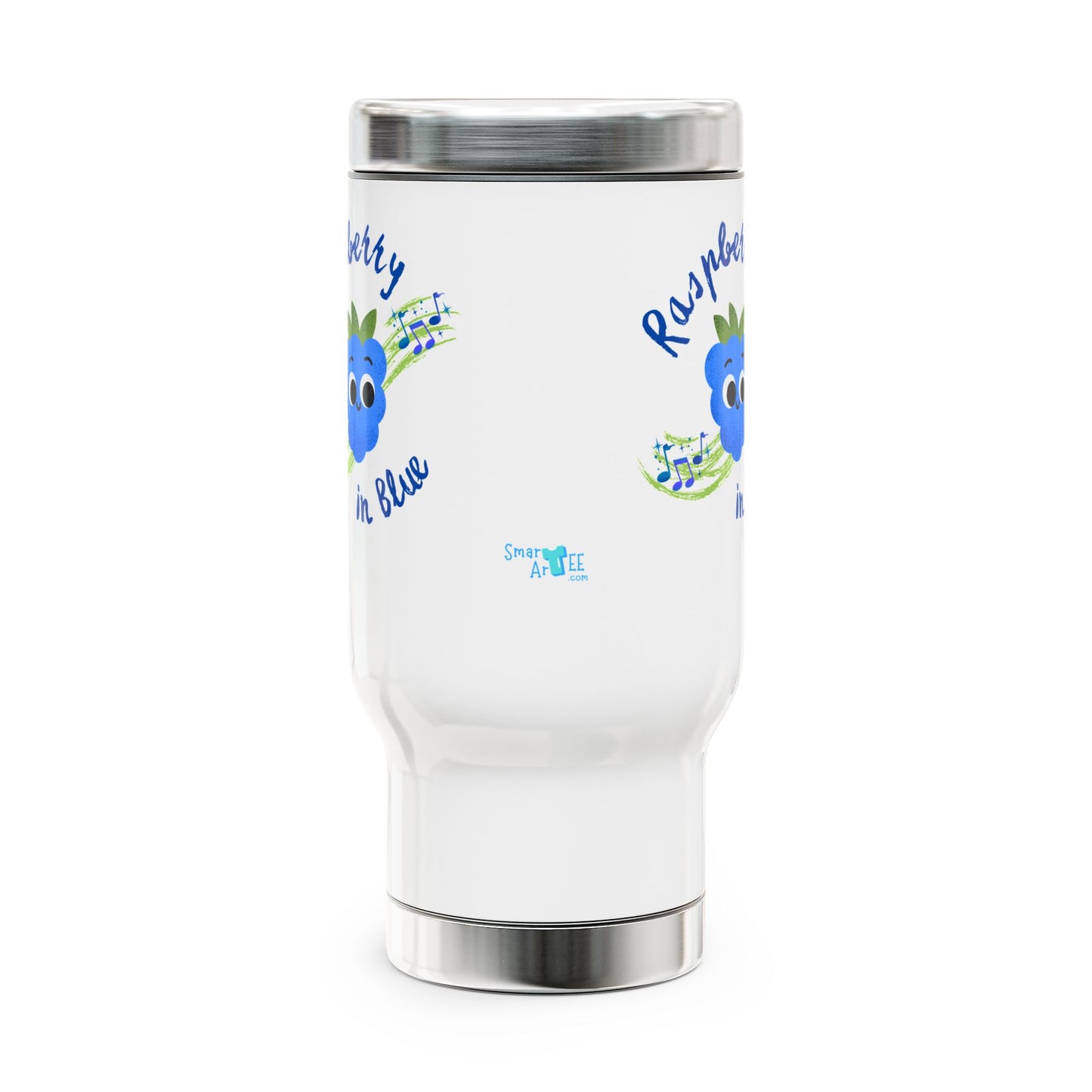Charming Travel Mug, 'Rhapsody in Blue' Fruit Pun Mug, Travel Accessory, Great Gift Idea