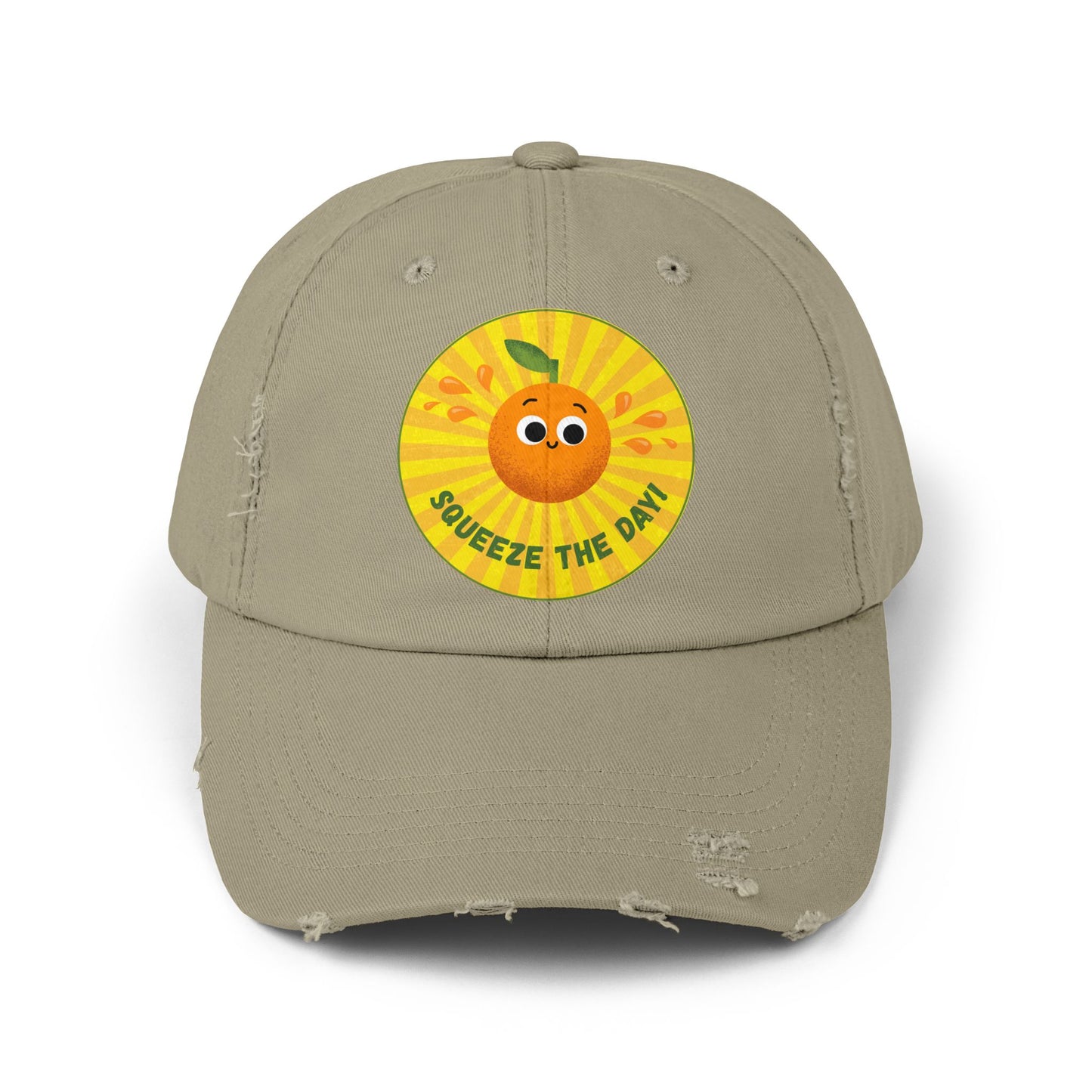 Squeeze the Day Distressed Cap, Fun Summer Hats, Cute Gift for Citrus Lovers, Unisex Casual Headwear, Beach Accessories
