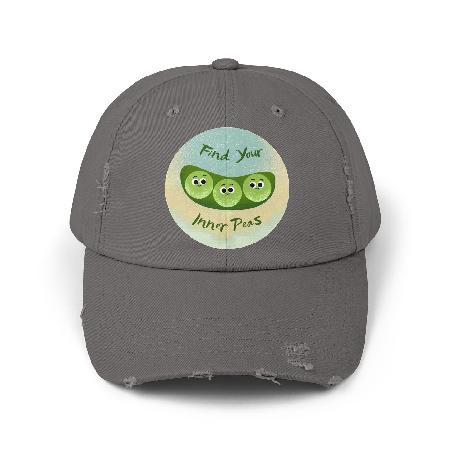 Find Your Inner Peas Distressed Cap, Unisex Baseball Hats, Funny Cap for Garden Lovers, Gift for Veggie Enthusiasts, Casual Everyday Wear